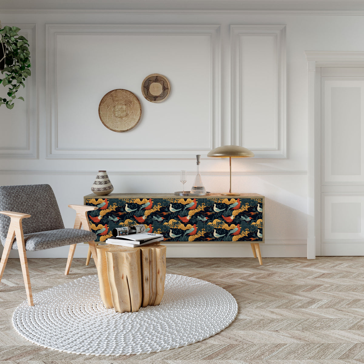 FOWLY DAZE Mueble de TV de 3 Puertas