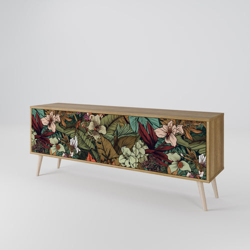 BOTANICAL EMERGENCE Mueble de TV de 3 Puertas en Efecto Roble