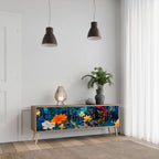 MIDNIGHT BLOSSOM 3-Door TV Stand in Oak Effect