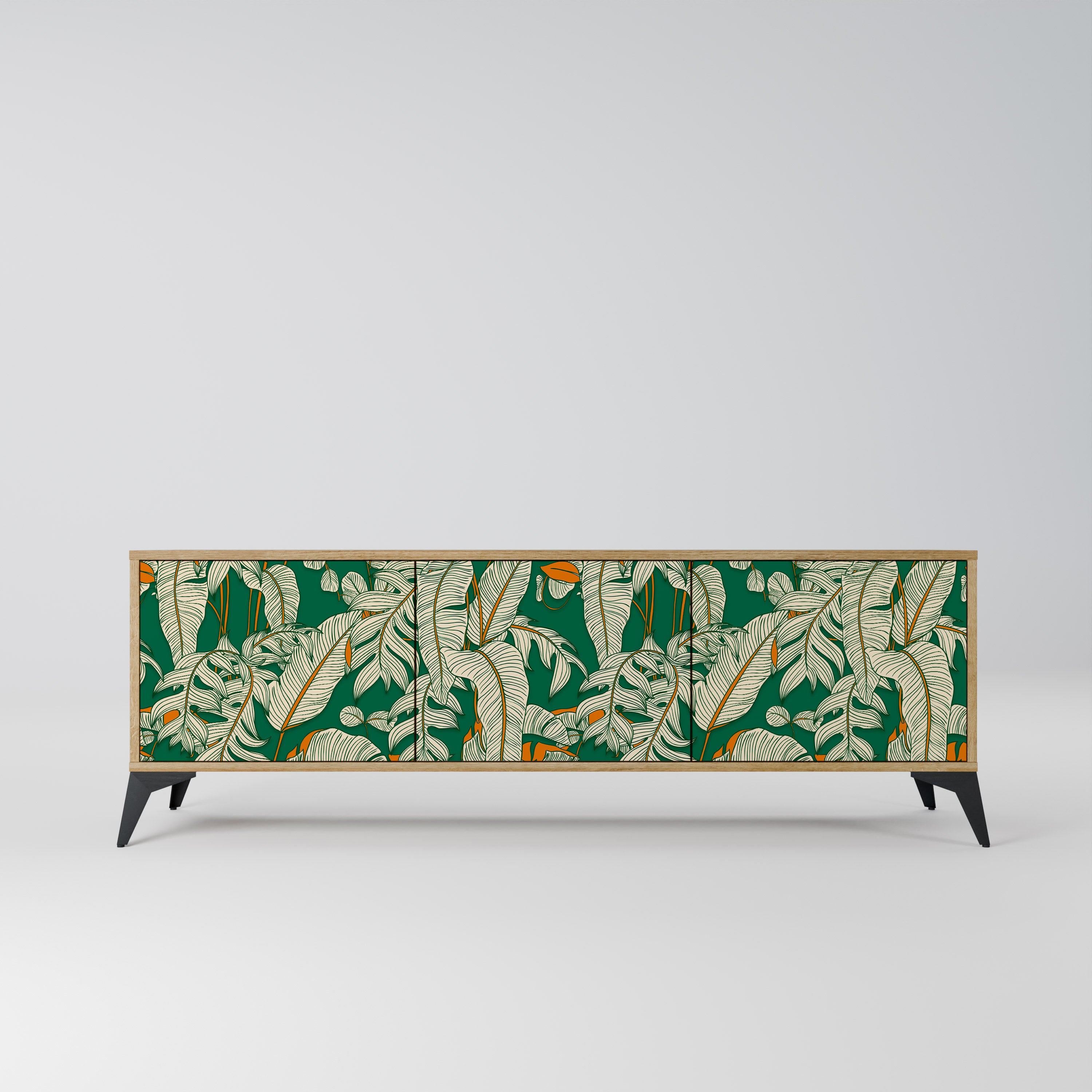 Mueble de TV de 3 puertas VERDANT PLEASURES con efecto roble