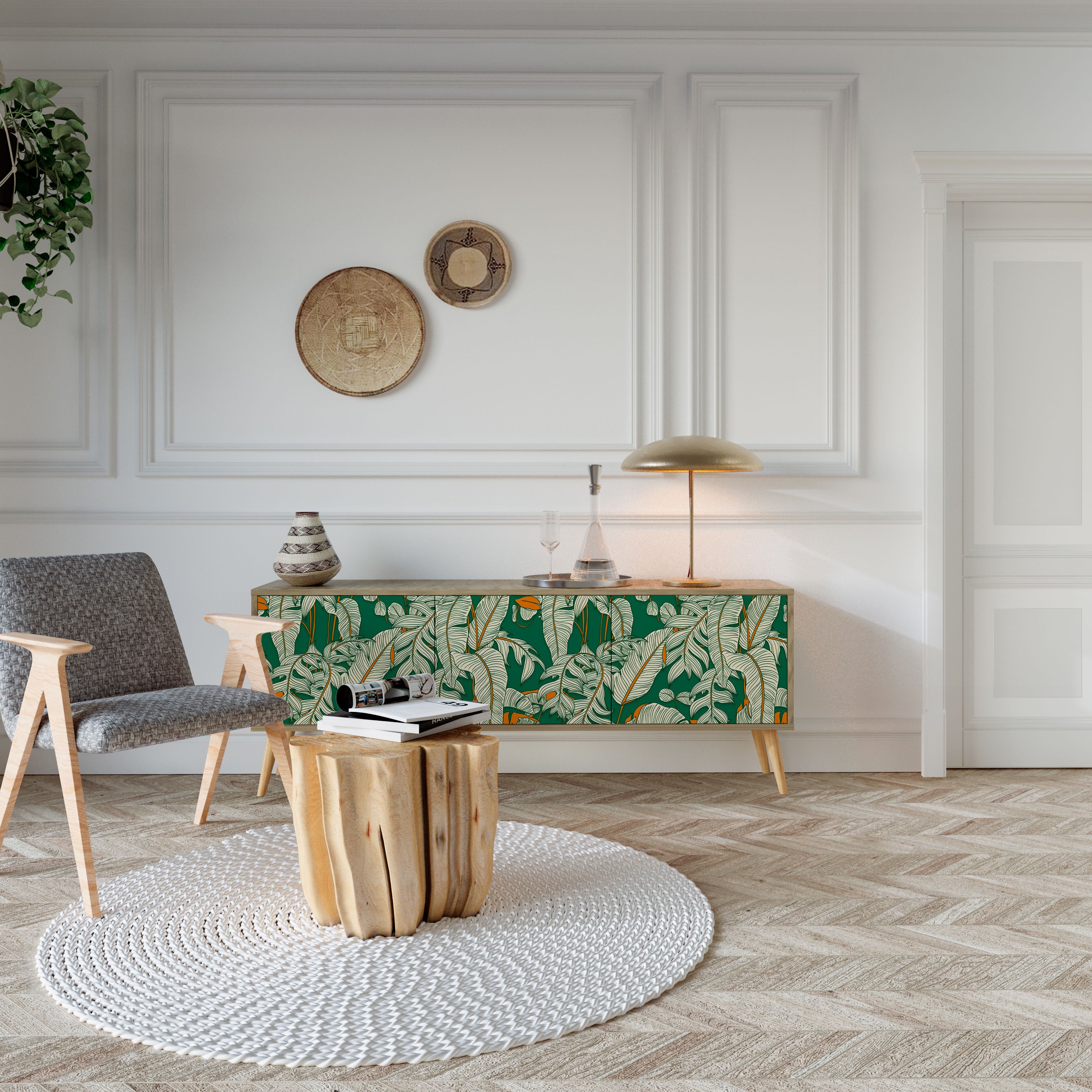 Mueble de TV de 3 puertas VERDANT PLEASURES con efecto roble