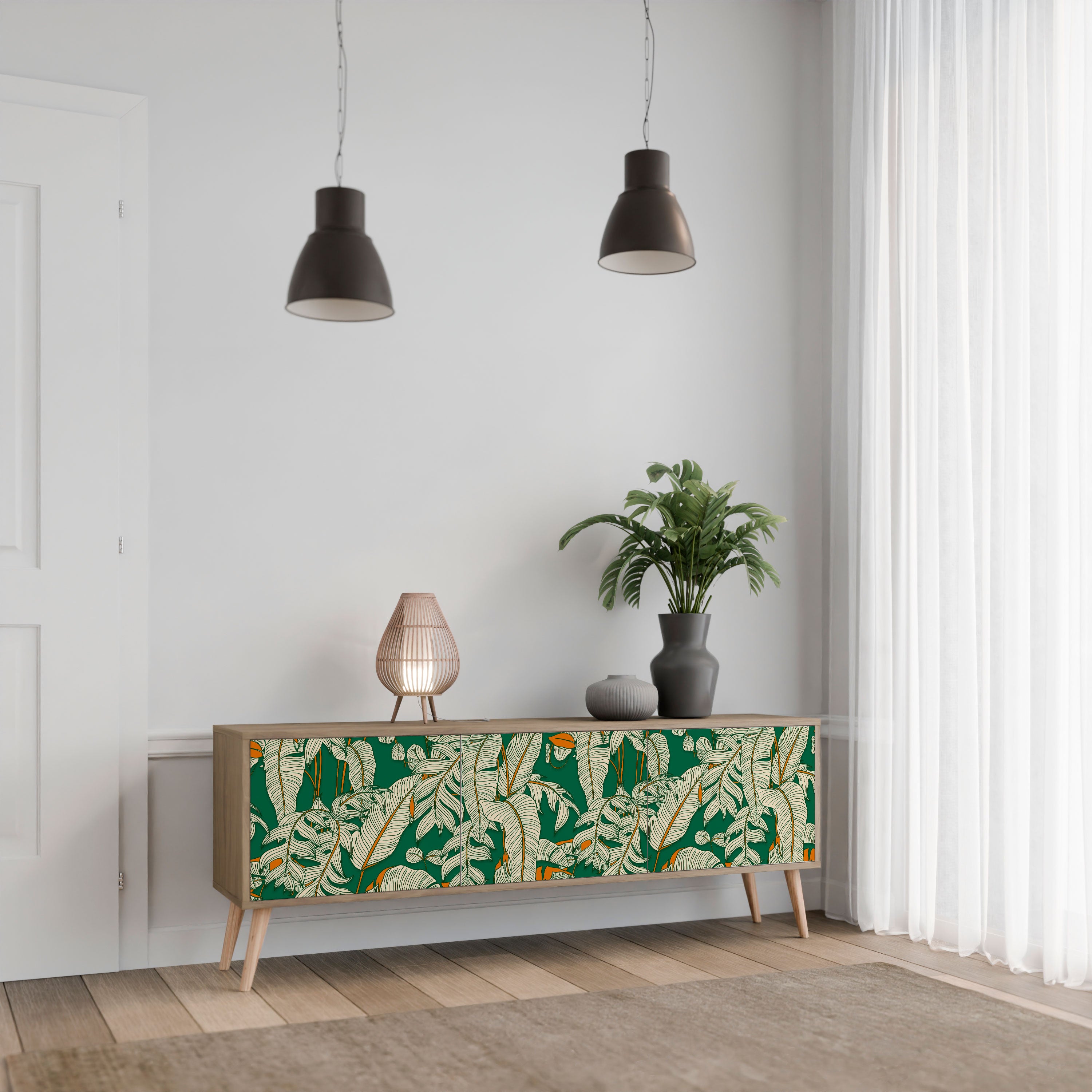Mueble de TV de 3 puertas VERDANT PLEASURES con efecto roble