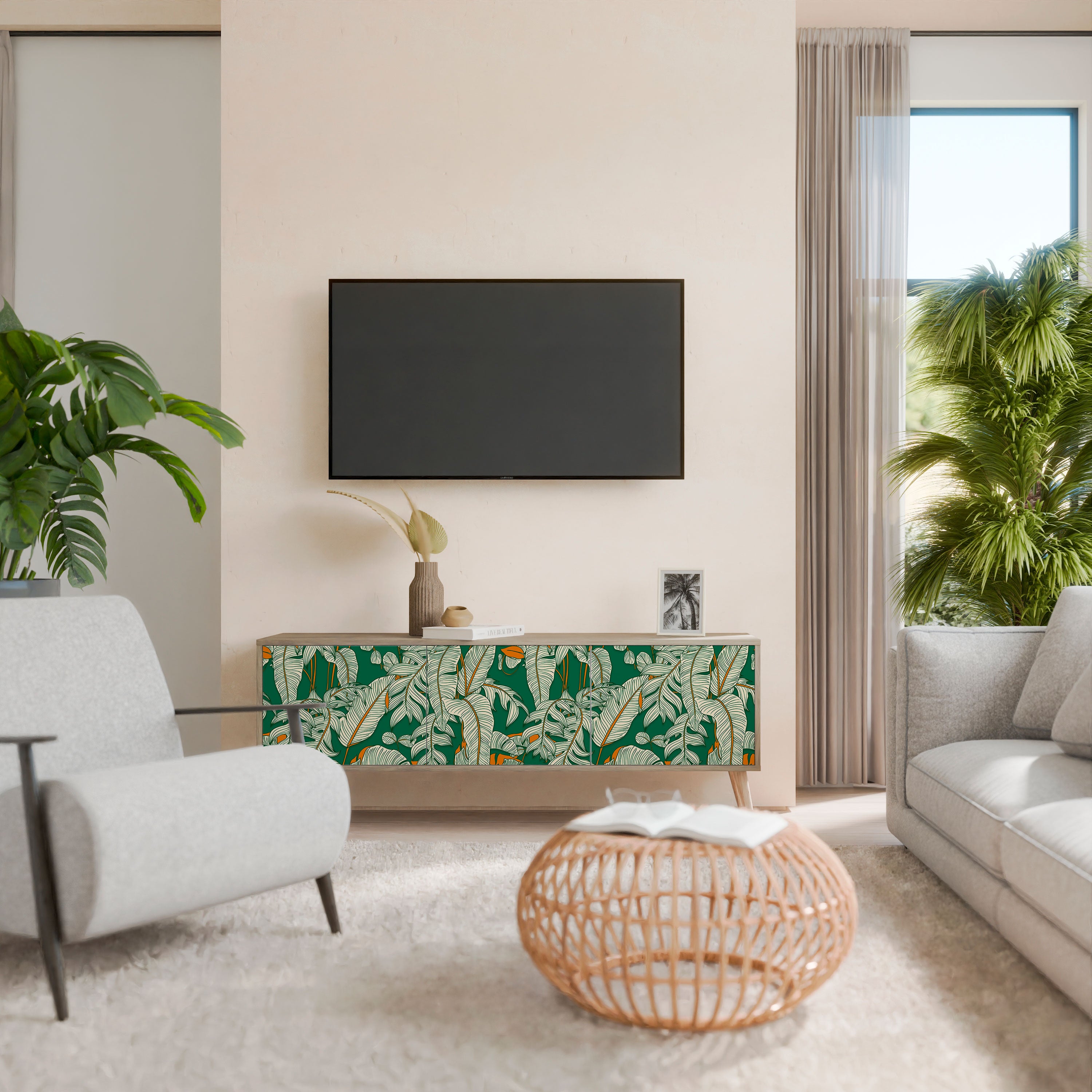 Mueble de TV de 3 puertas VERDANT PLEASURES con efecto roble