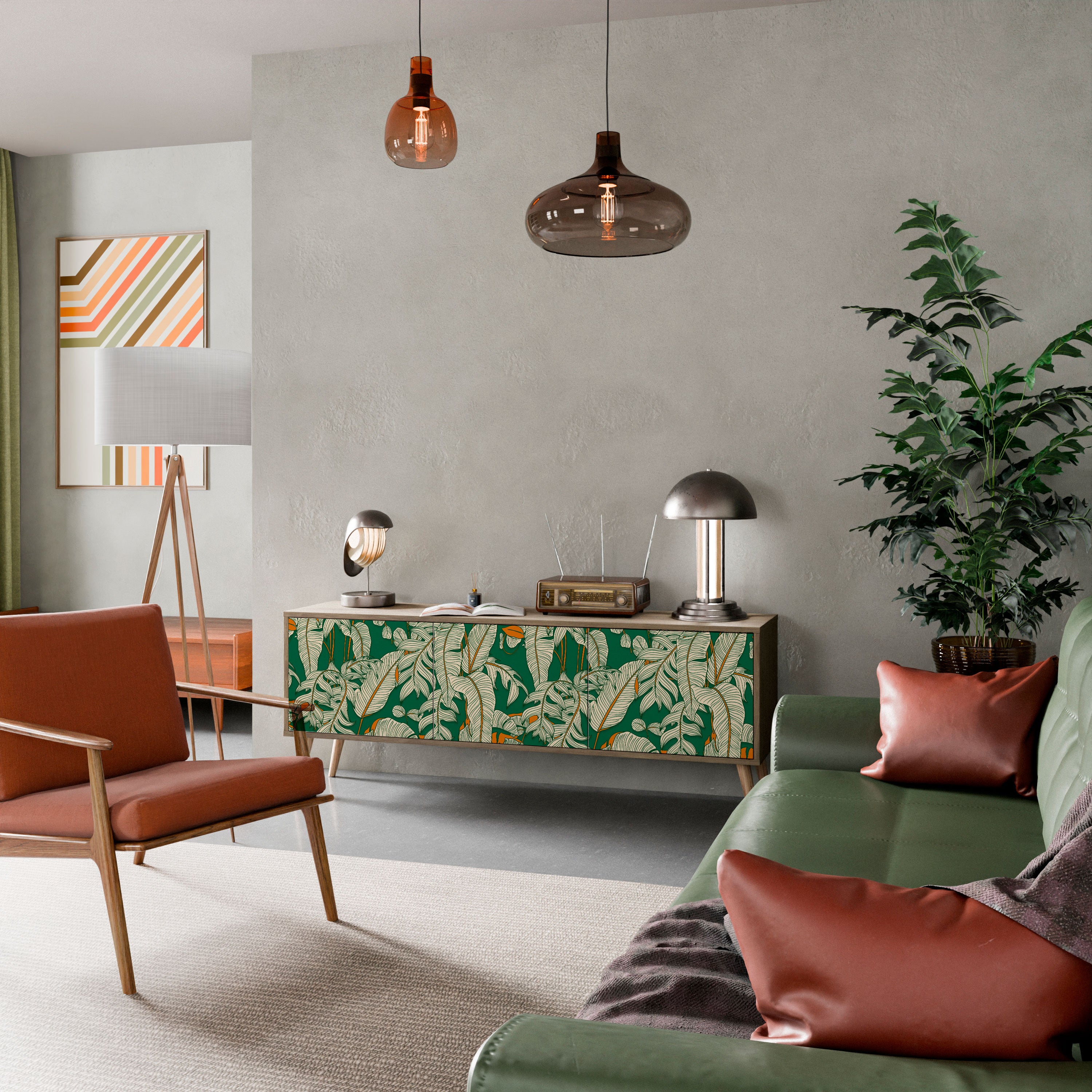 Mueble de TV de 3 puertas VERDANT PLEASURES con efecto roble
