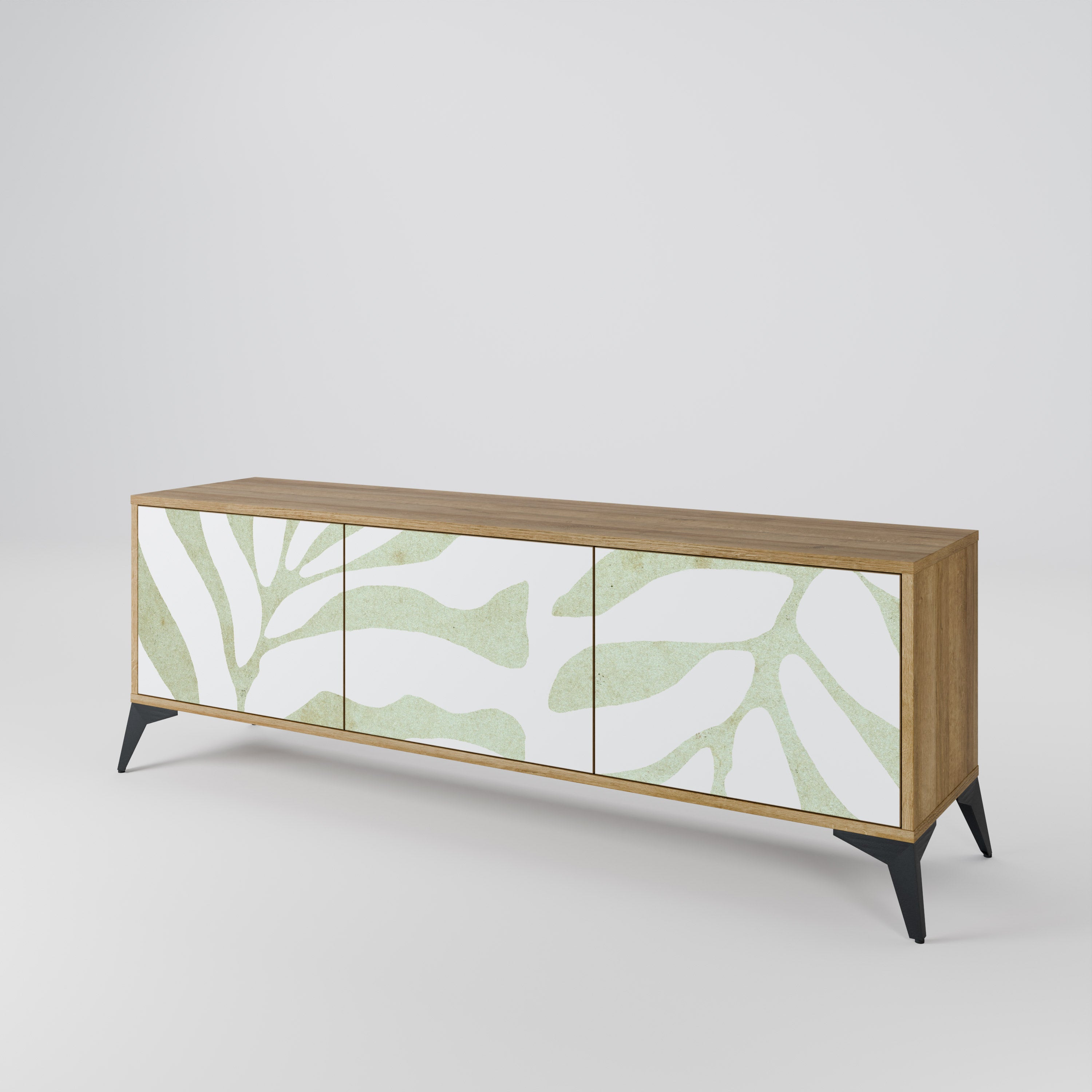 Mueble de TV de 3 puertas BOTANICAL SPARK con efecto roble