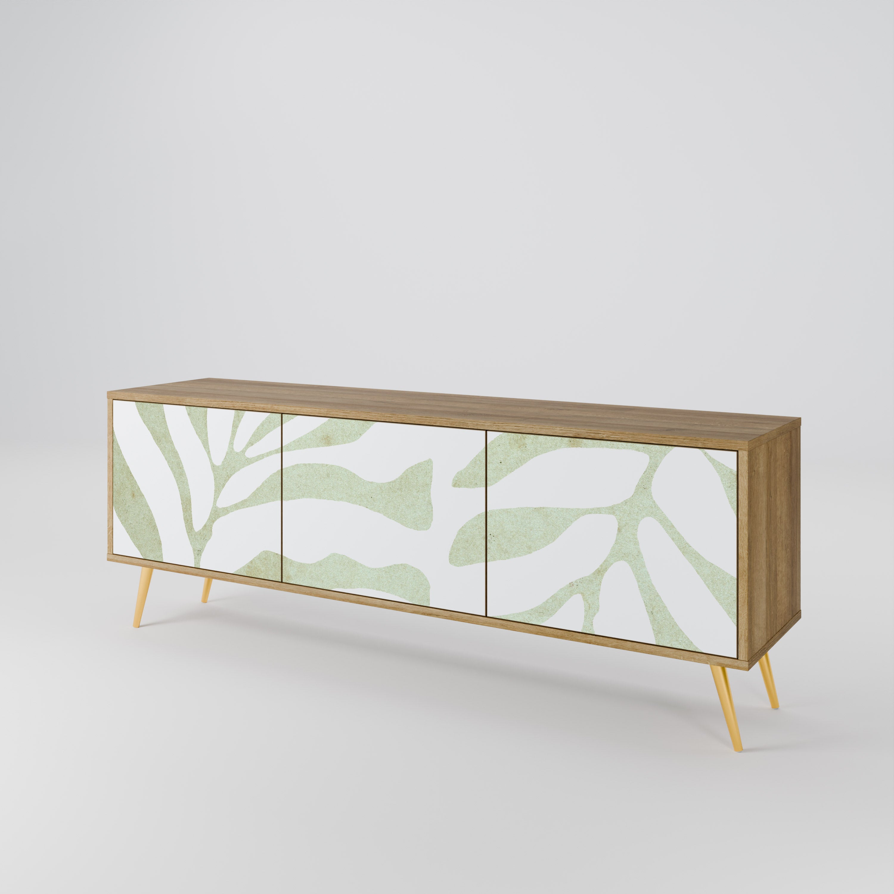 Mueble de TV de 3 puertas BOTANICAL SPARK con efecto roble
