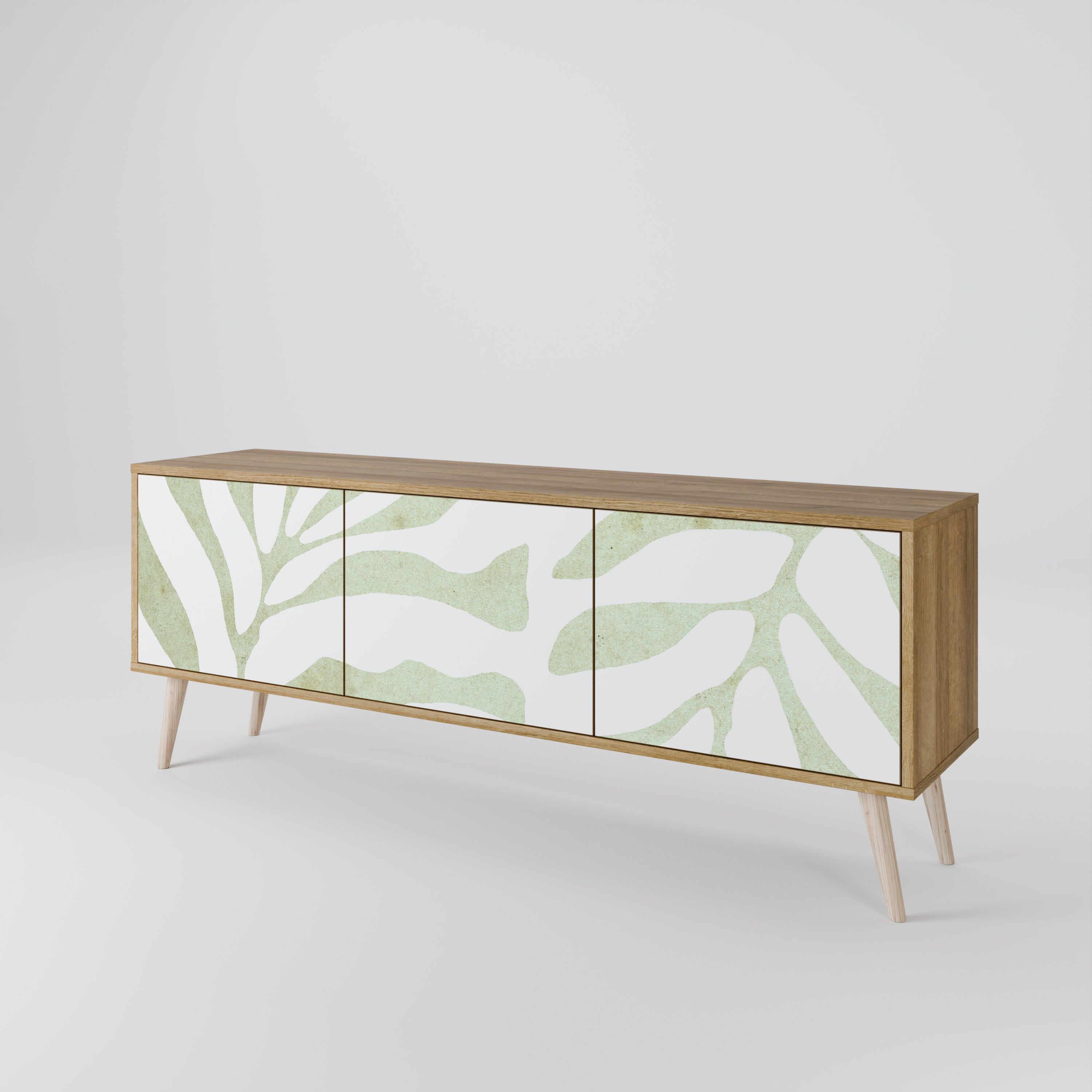 Mueble de TV de 3 puertas BOTANICAL SPARK con efecto roble