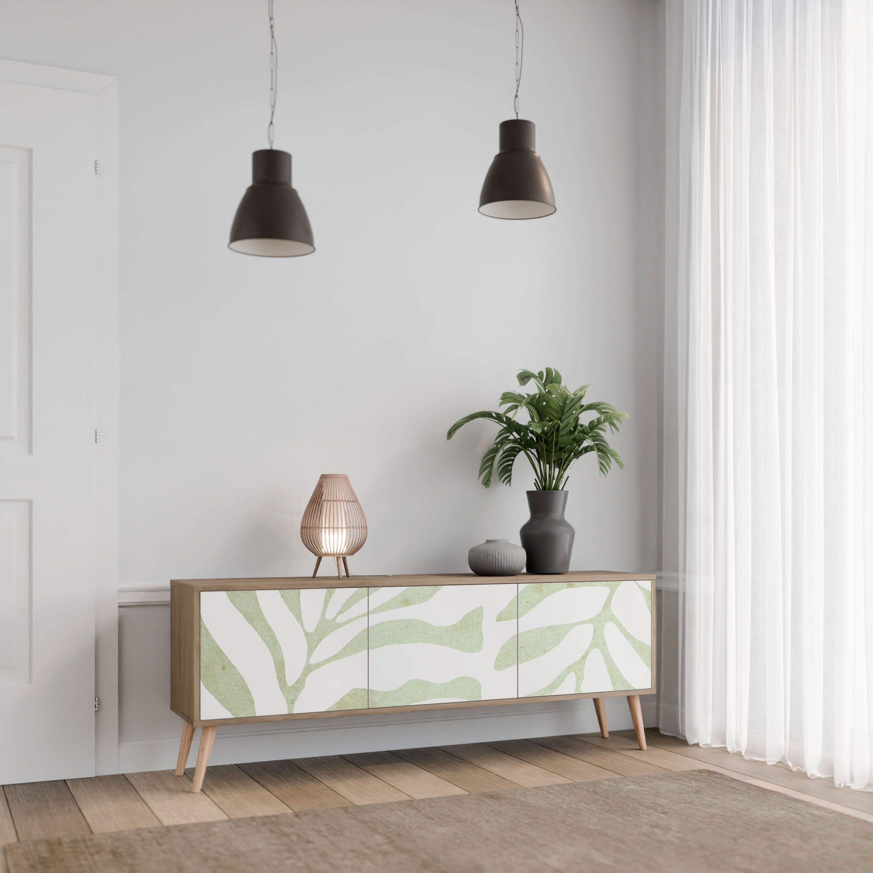 Mueble de TV de 3 puertas BOTANICAL SPARK con efecto roble