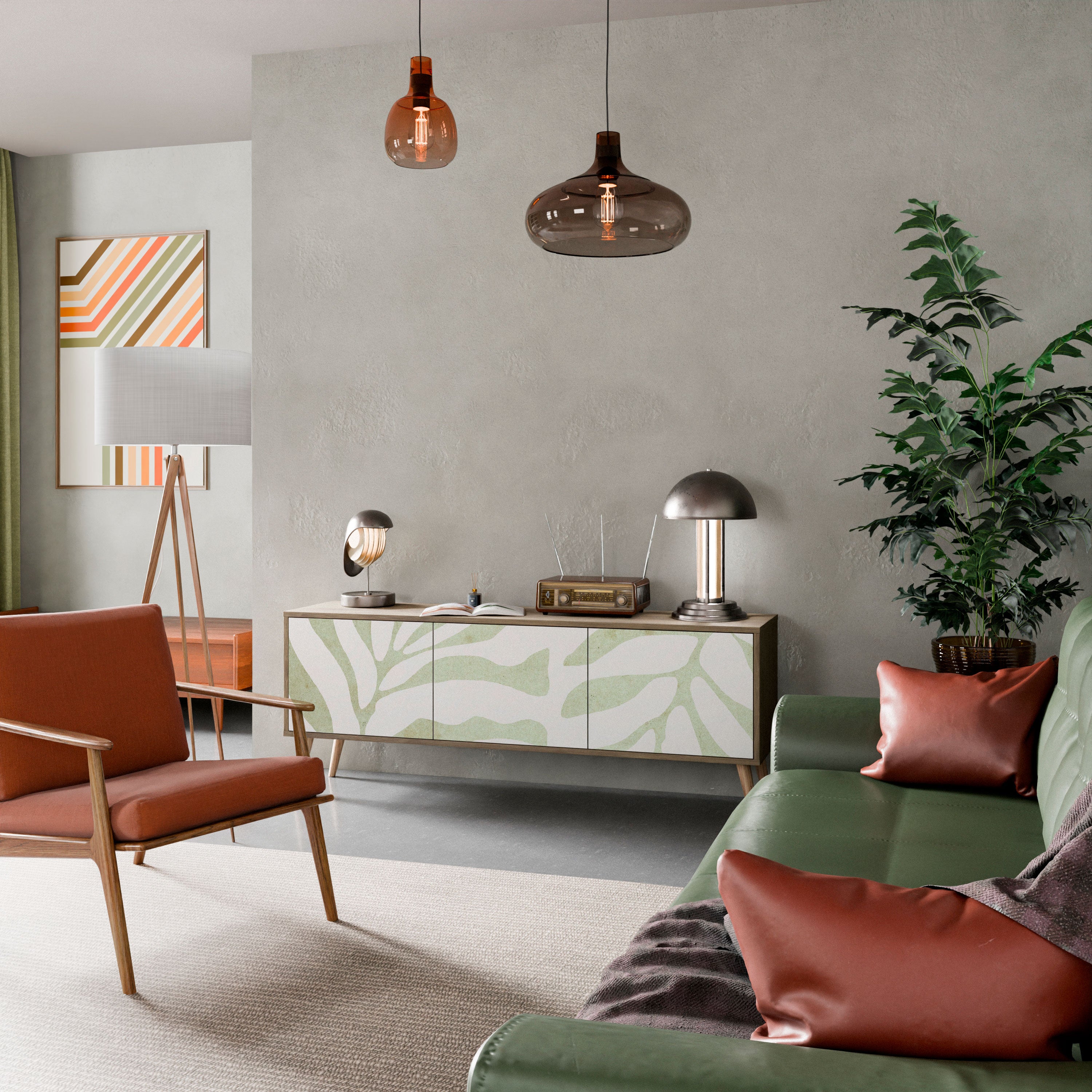 Mueble de TV de 3 puertas BOTANICAL SPARK con efecto roble