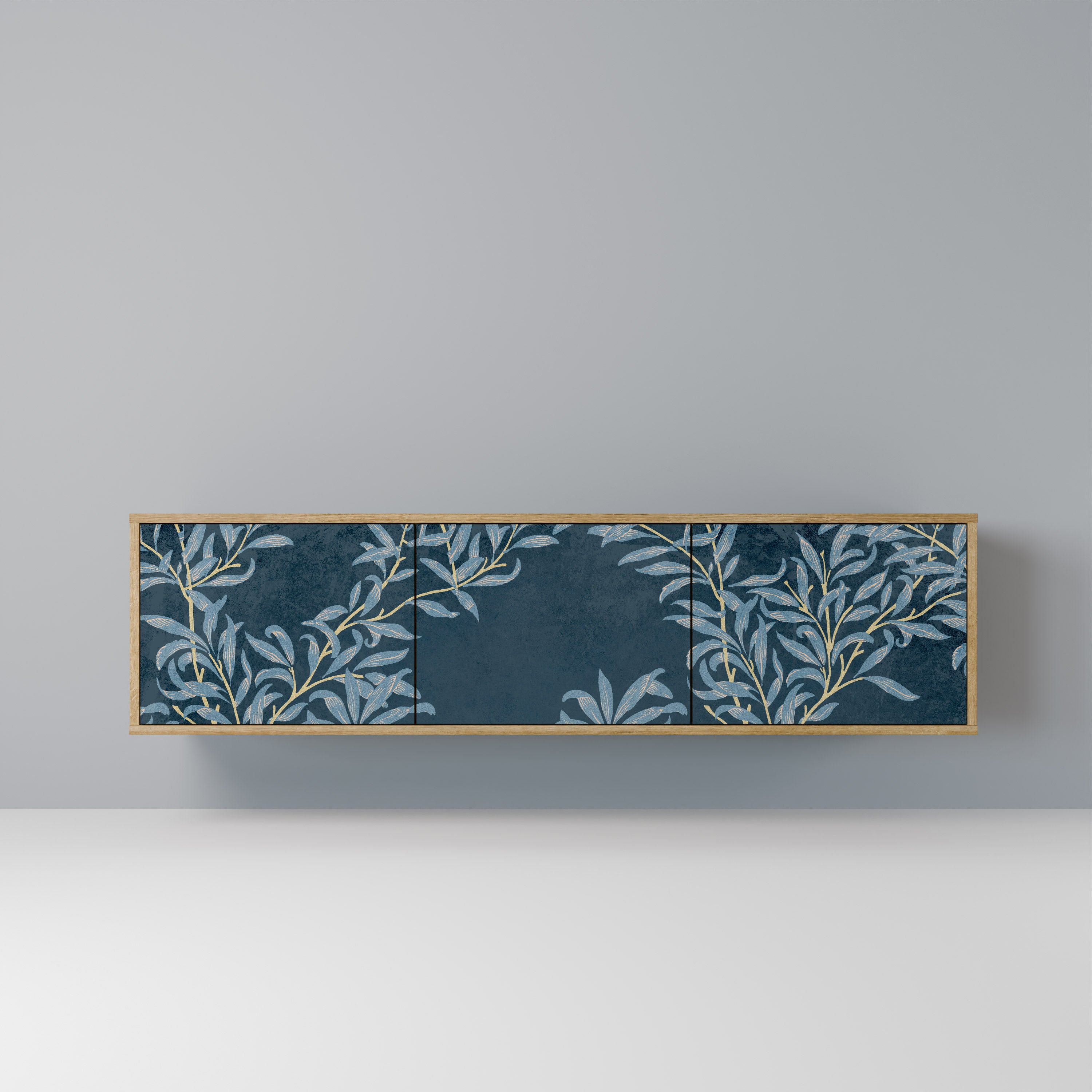 Mueble de TV de 3 puertas BLUE LEAVES con efecto roble