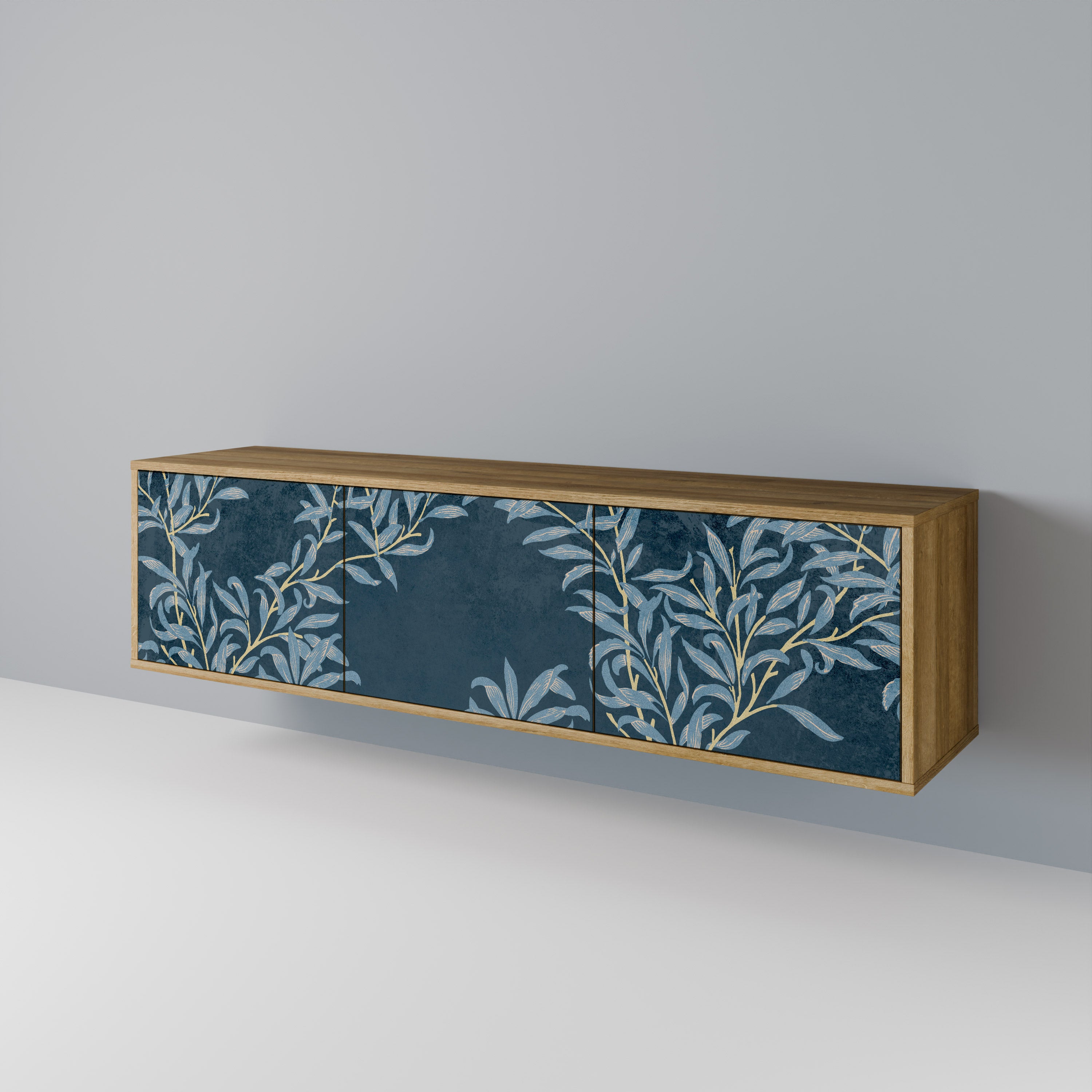 Mueble de TV de 3 puertas BLUE LEAVES con efecto roble