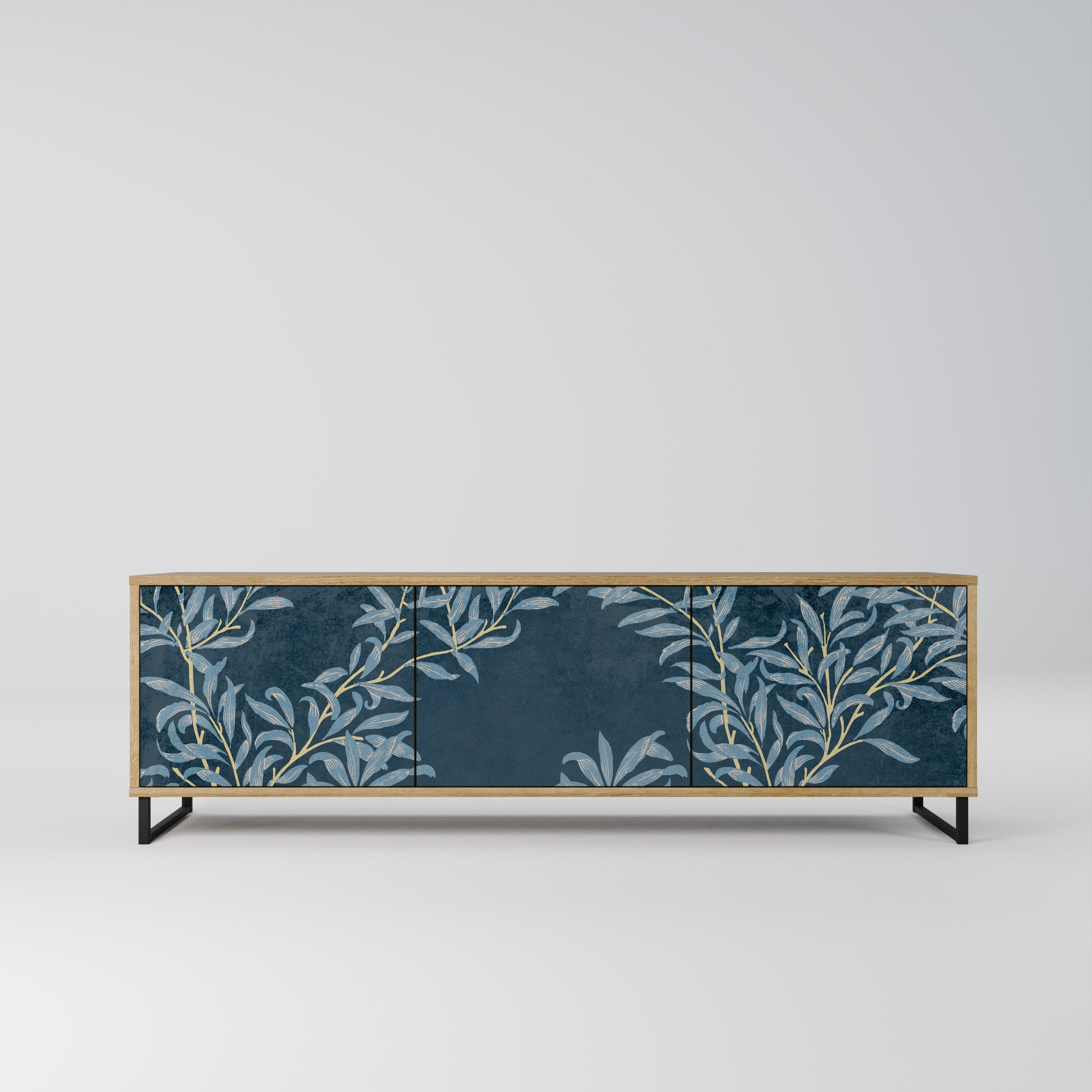 Mueble de TV de 3 puertas BLUE LEAVES con efecto roble