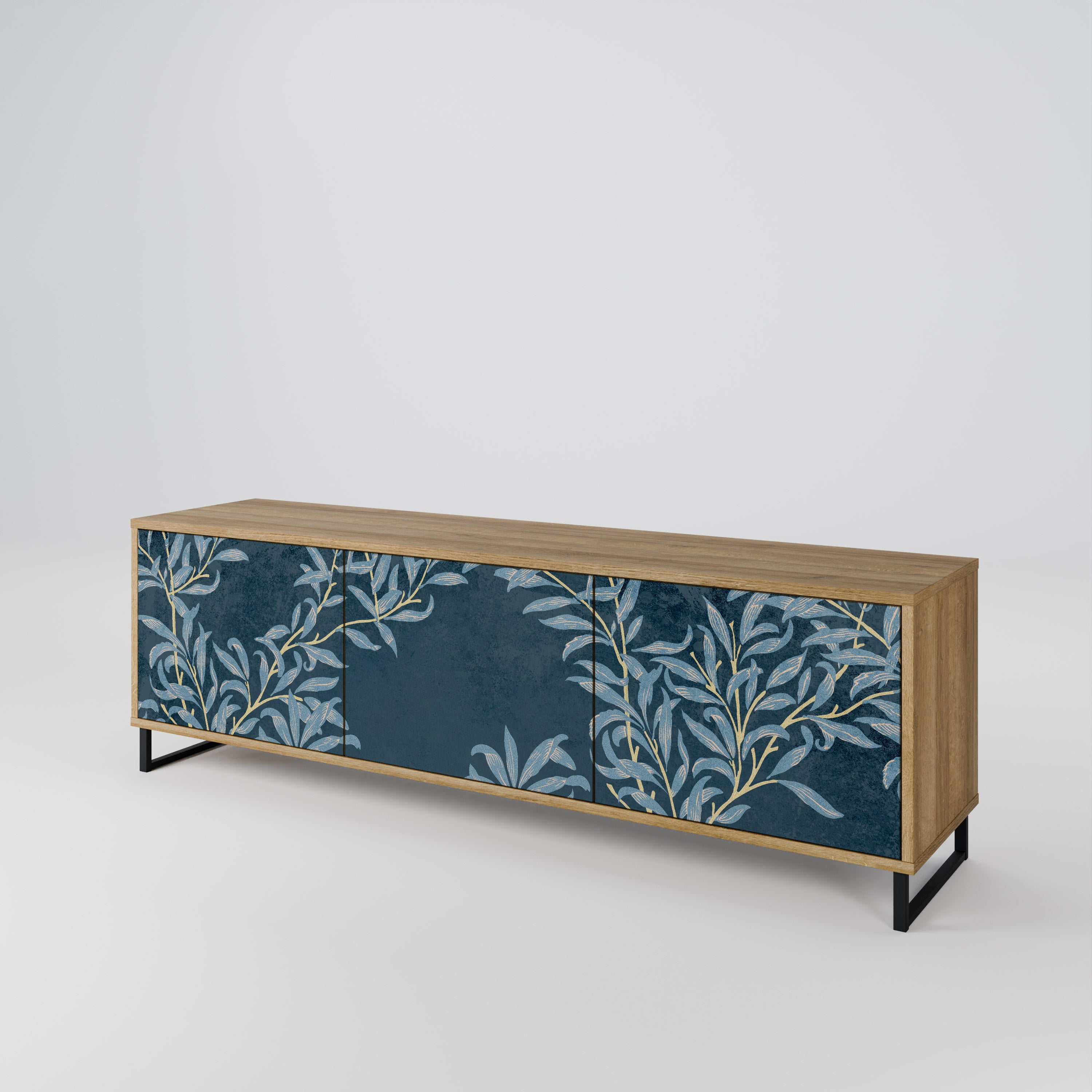 Mueble de TV de 3 puertas BLUE LEAVES con efecto roble