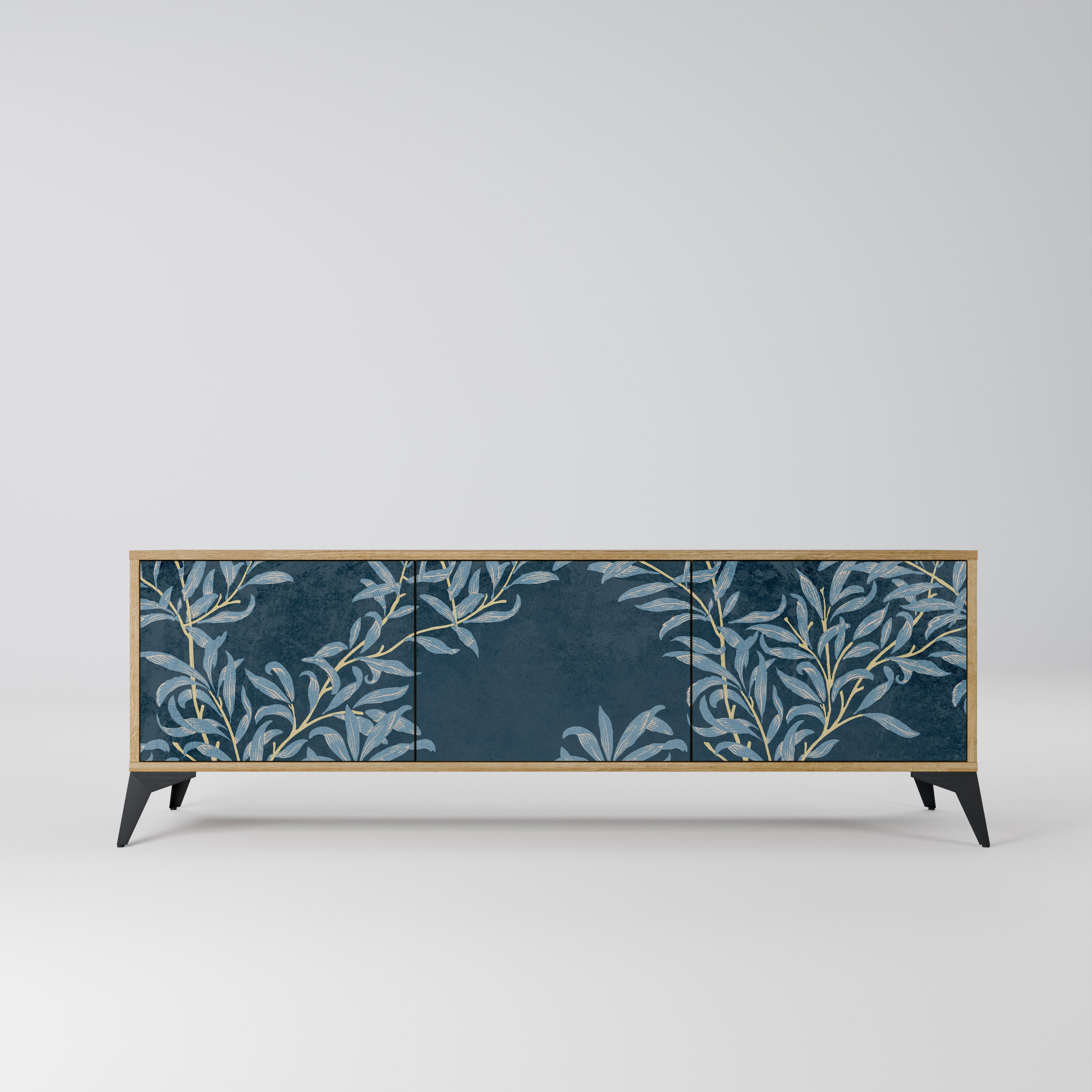 Mueble de TV de 3 puertas BLUE LEAVES con efecto roble