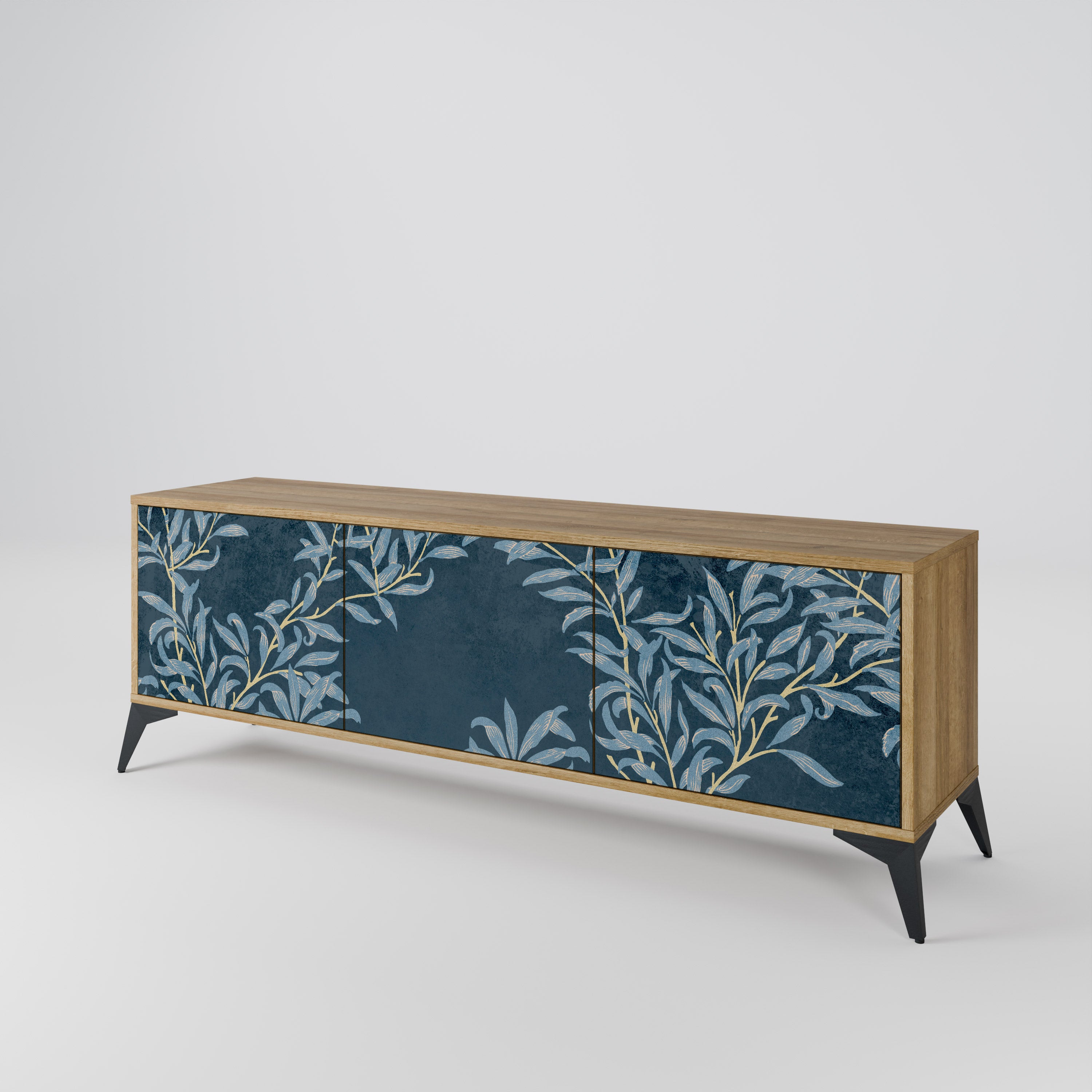 Mueble de TV de 3 puertas BLUE LEAVES con efecto roble