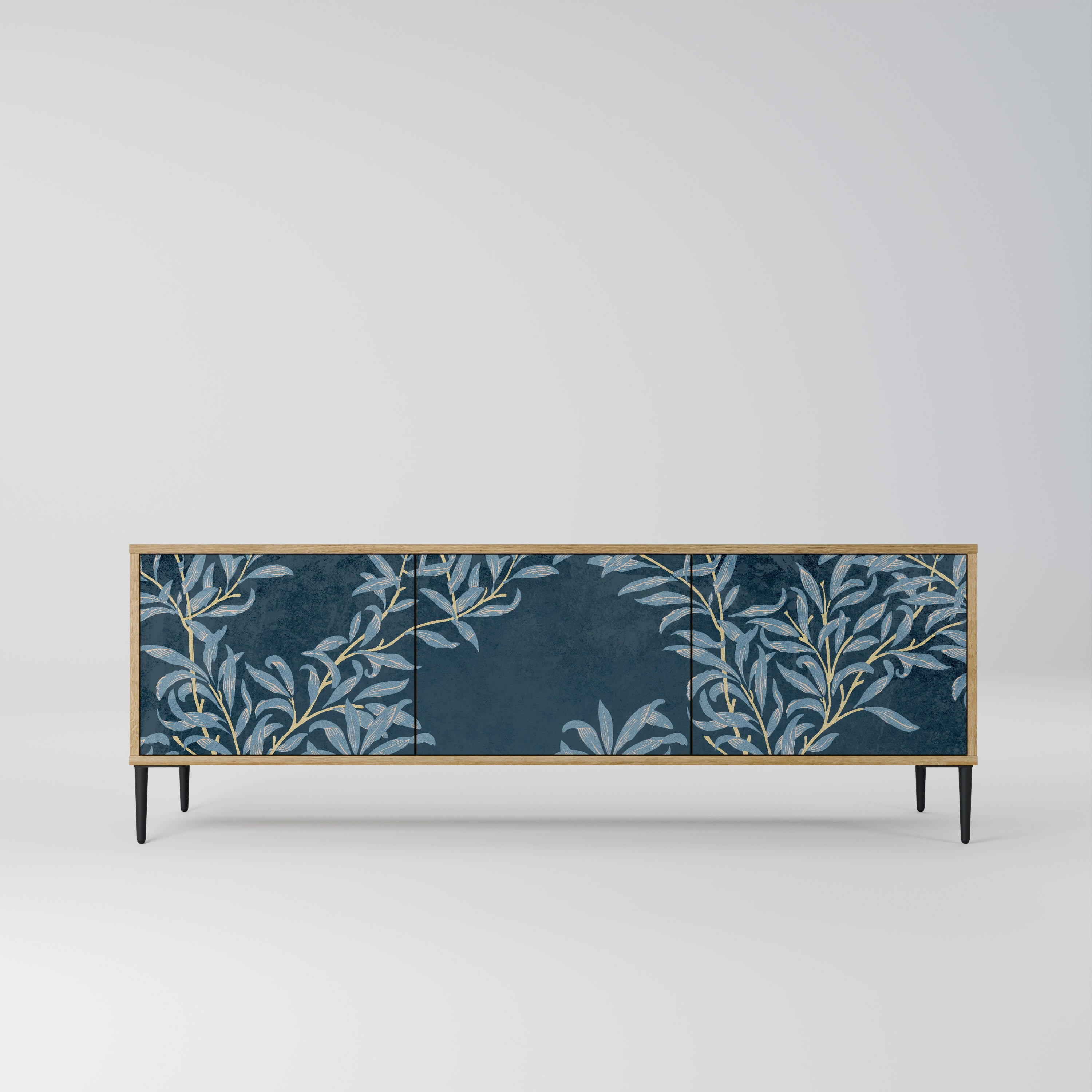Mueble de TV de 3 puertas BLUE LEAVES con efecto roble