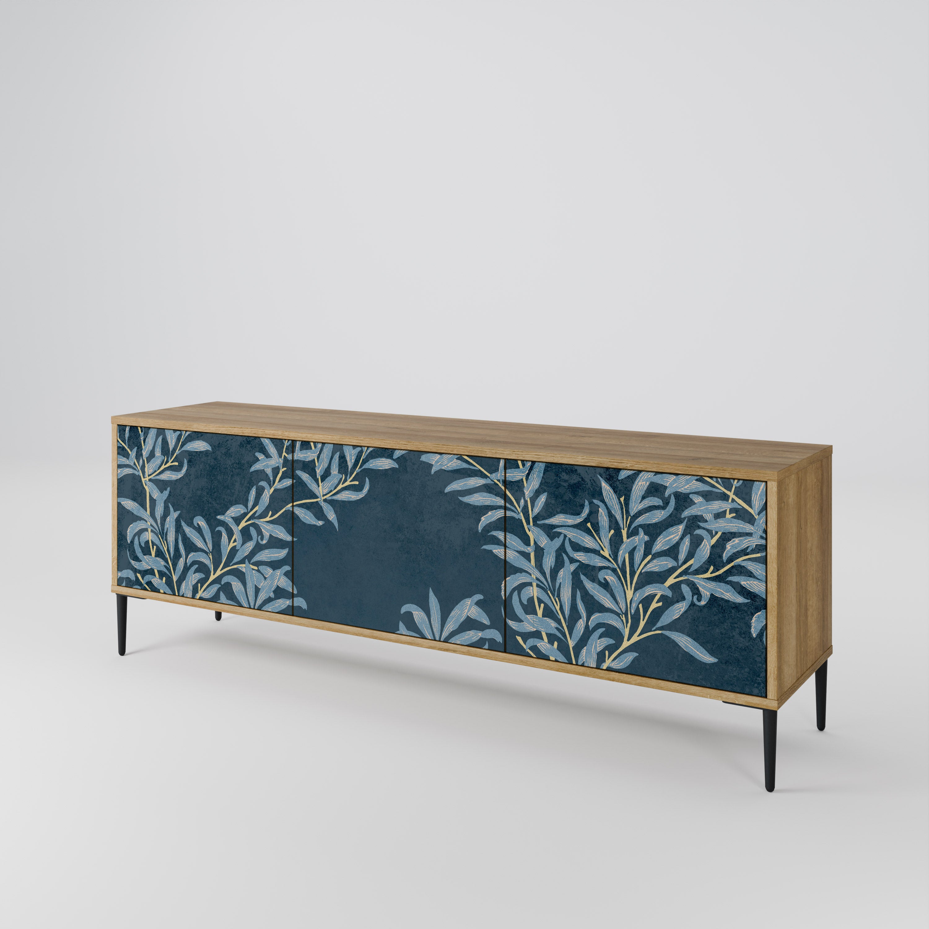 Mueble de TV de 3 puertas BLUE LEAVES con efecto roble