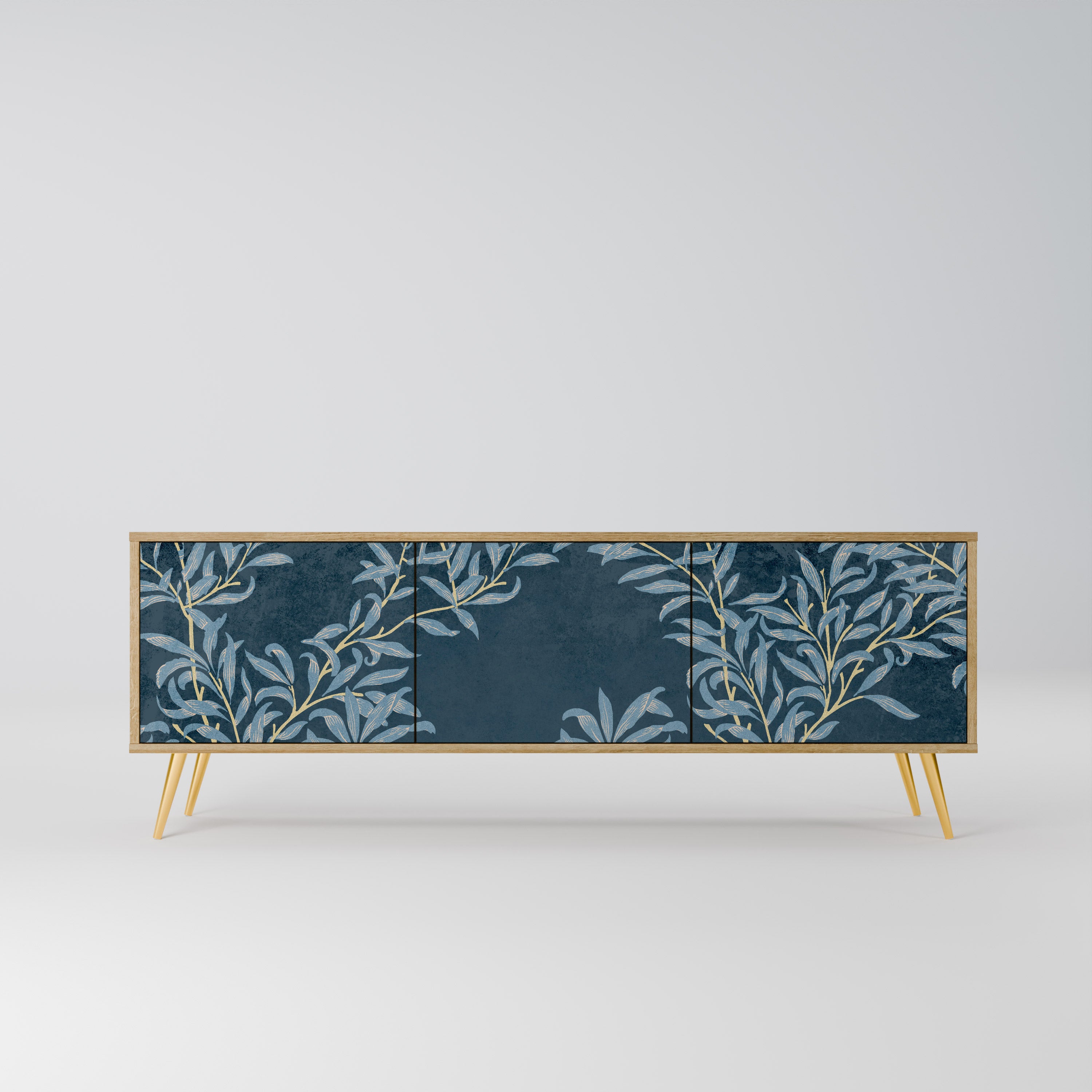 Mueble de TV de 3 puertas BLUE LEAVES con efecto roble