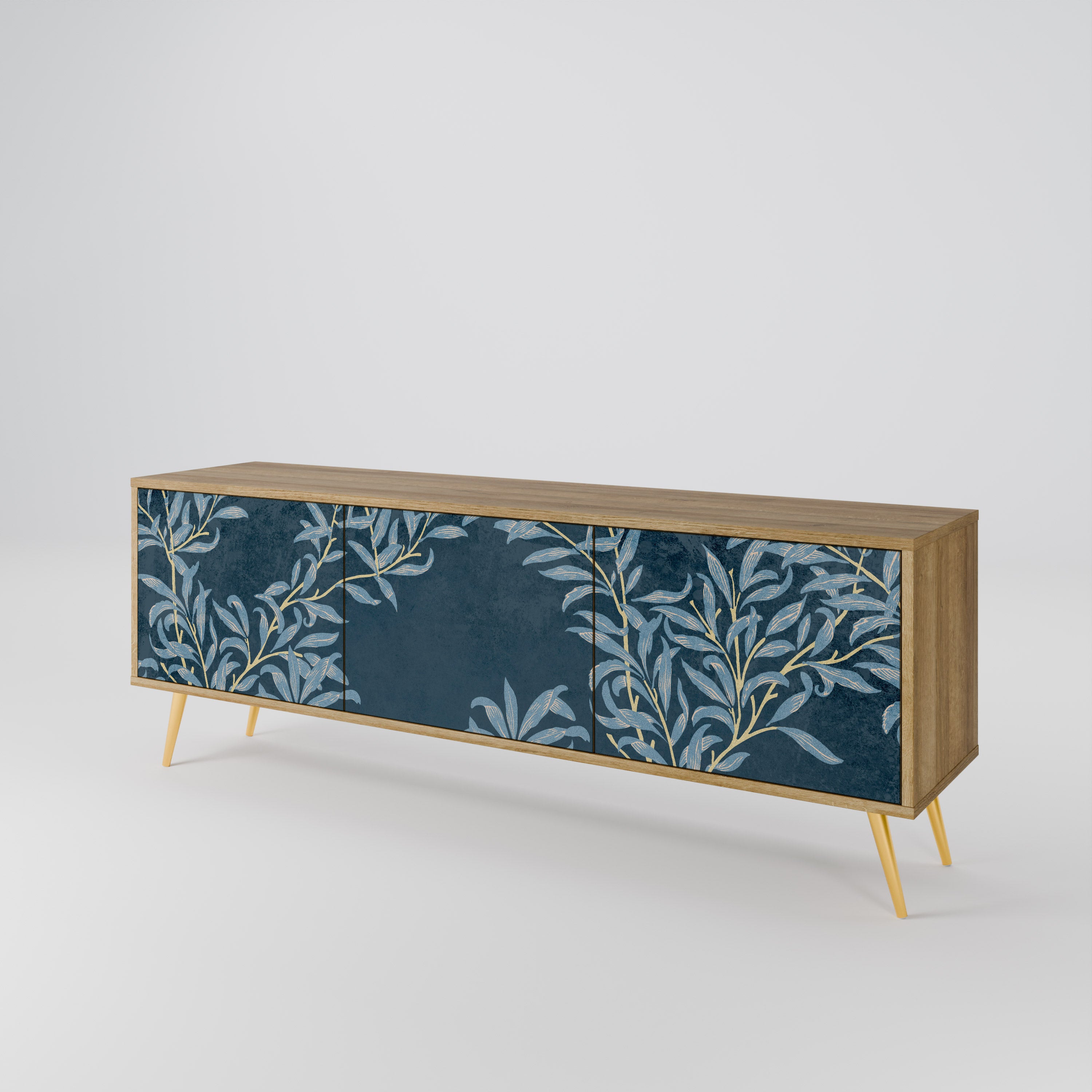 Mueble de TV de 3 puertas BLUE LEAVES con efecto roble