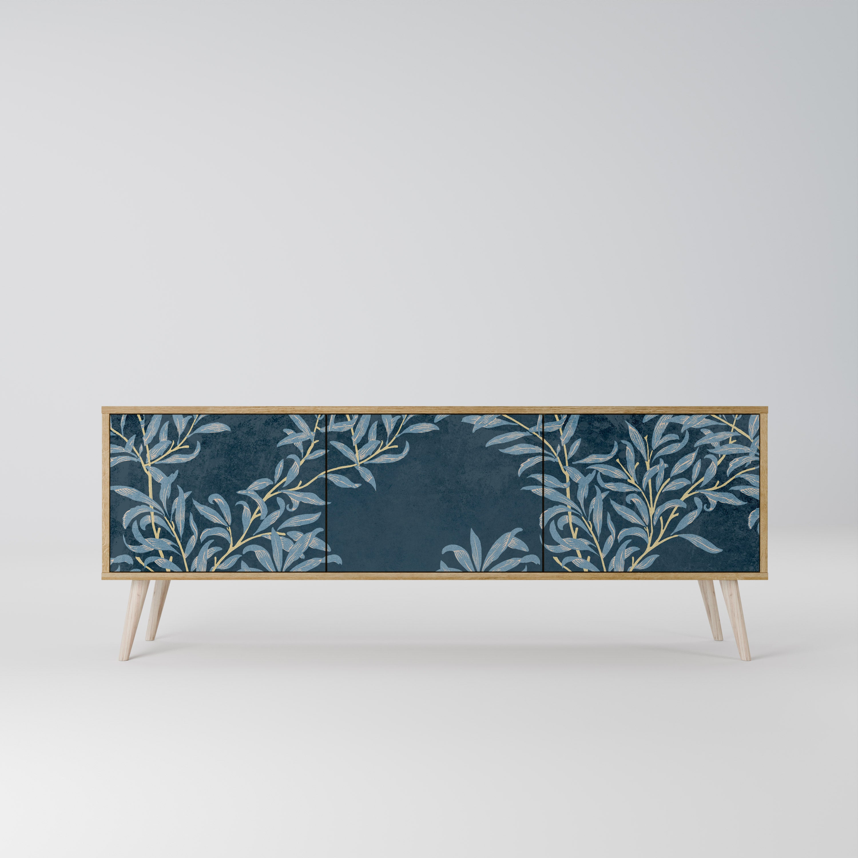 Mueble de TV de 3 puertas BLUE LEAVES con efecto roble