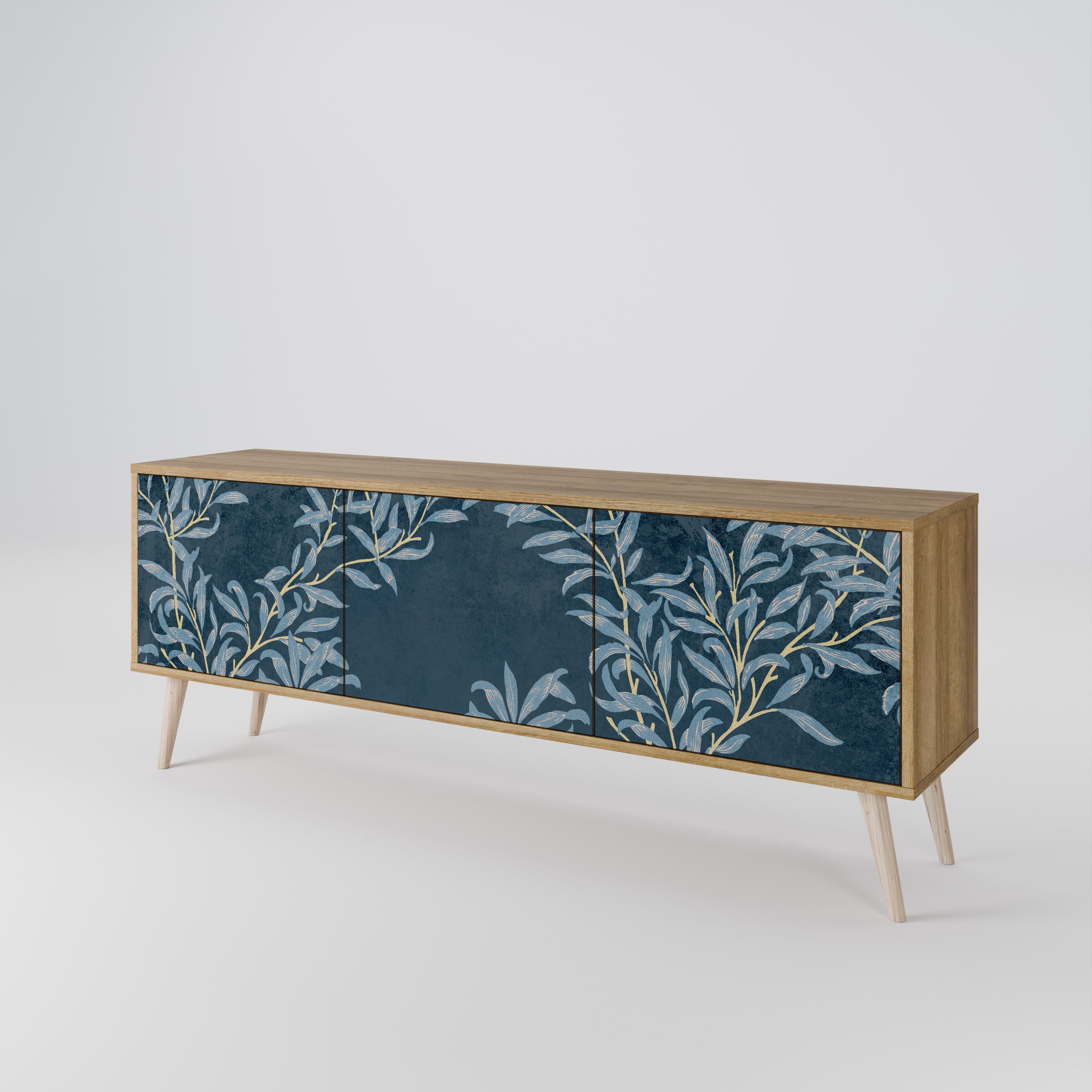 Mueble de TV de 3 puertas BLUE LEAVES con efecto roble