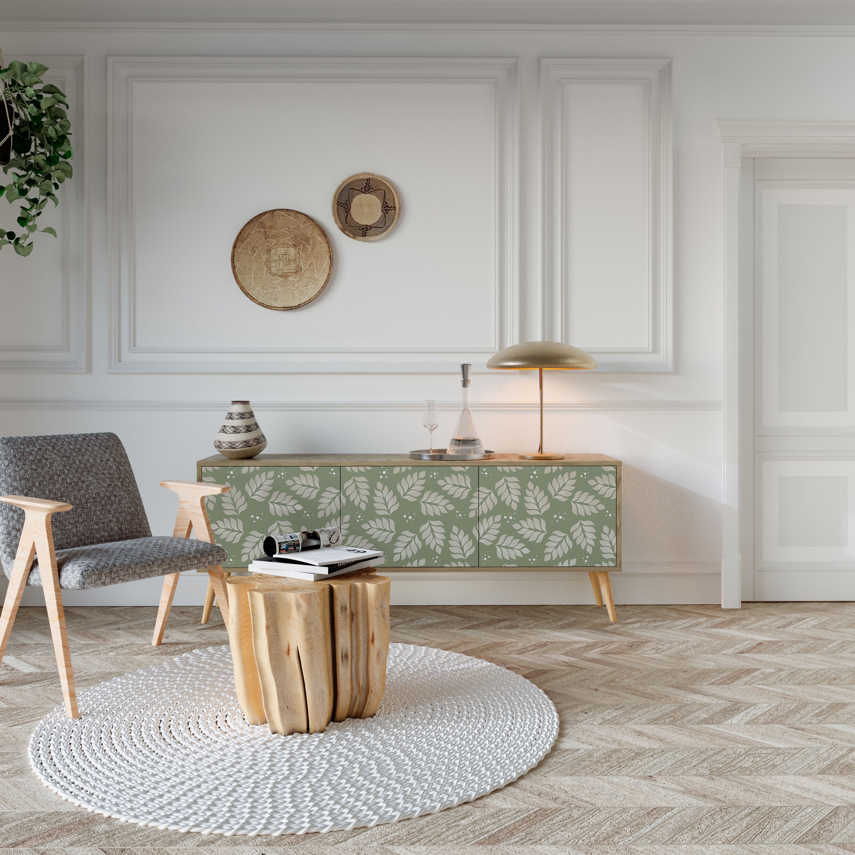 Mueble de TV de 3 puertas LEAVES ON GREEN con efecto roble