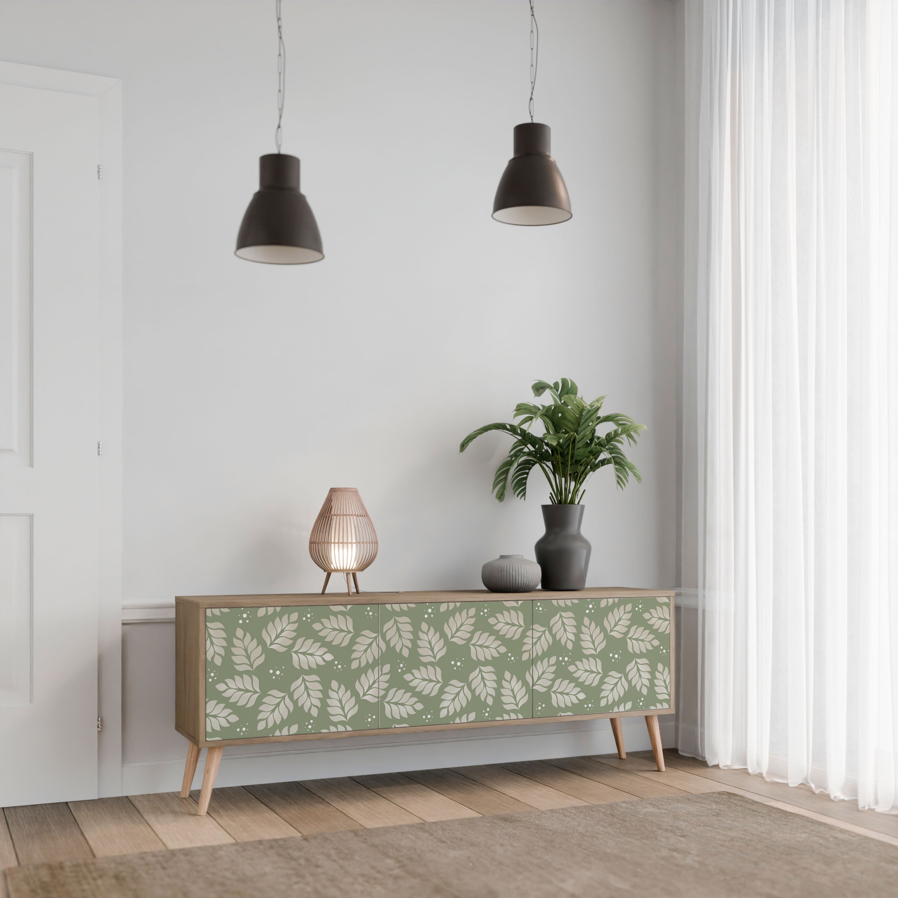 Mueble de TV de 3 puertas LEAVES ON GREEN con efecto roble