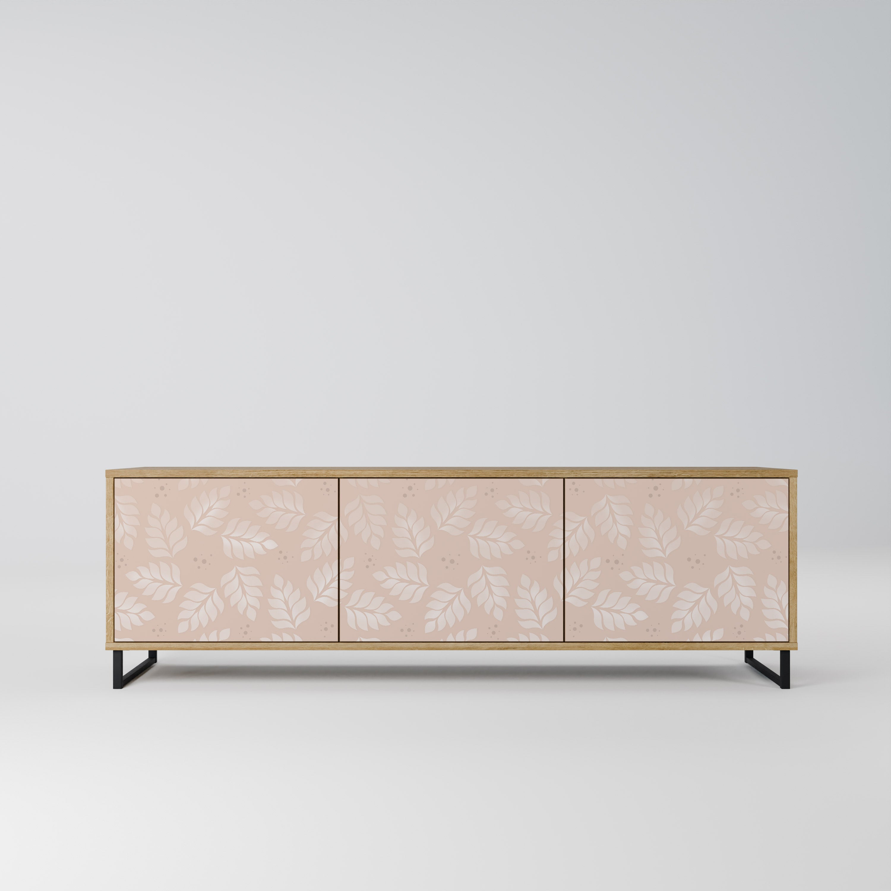 Mueble de TV de 3 puertas LEAVES ON BEIGE con efecto roble