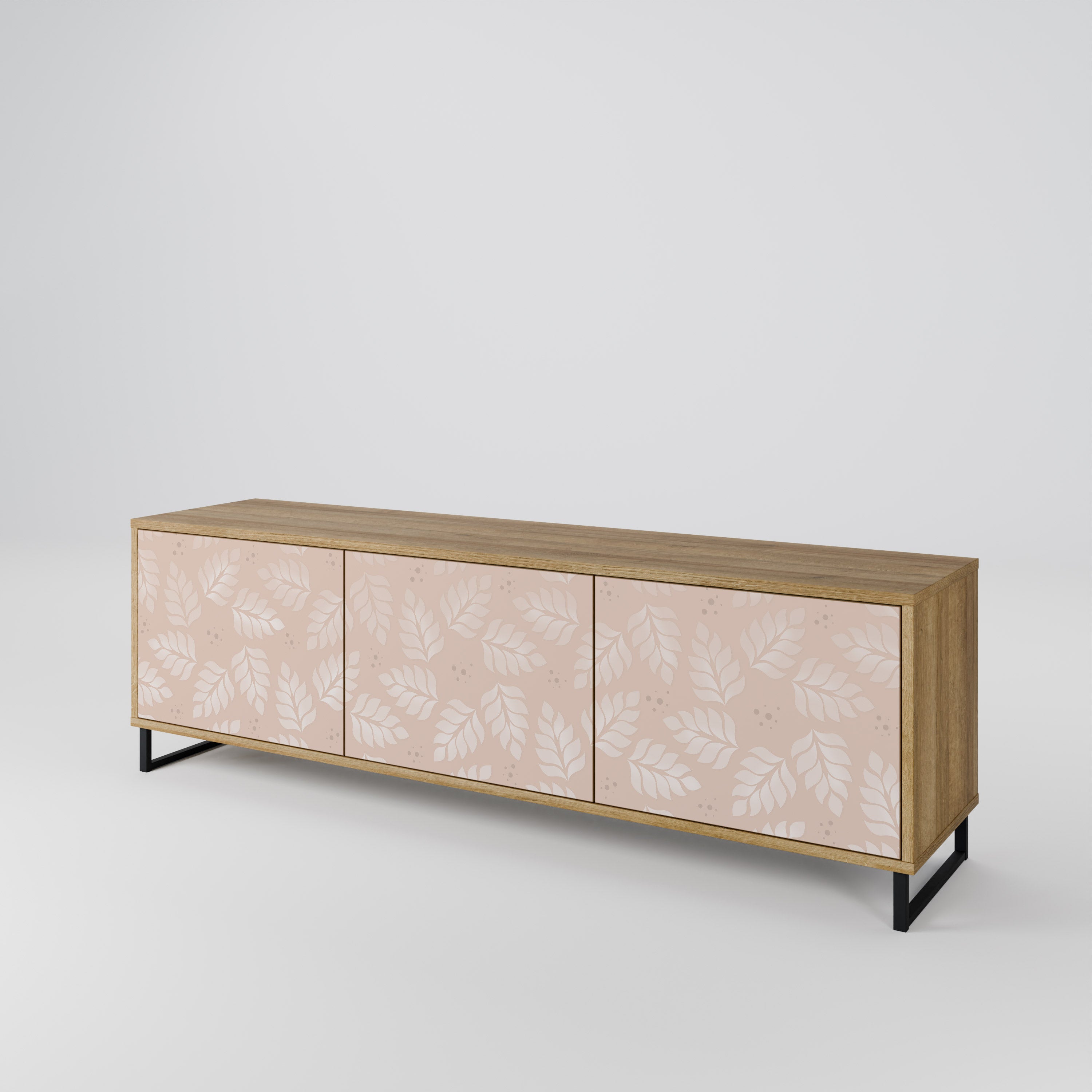 Mueble de TV de 3 puertas LEAVES ON BEIGE con efecto roble