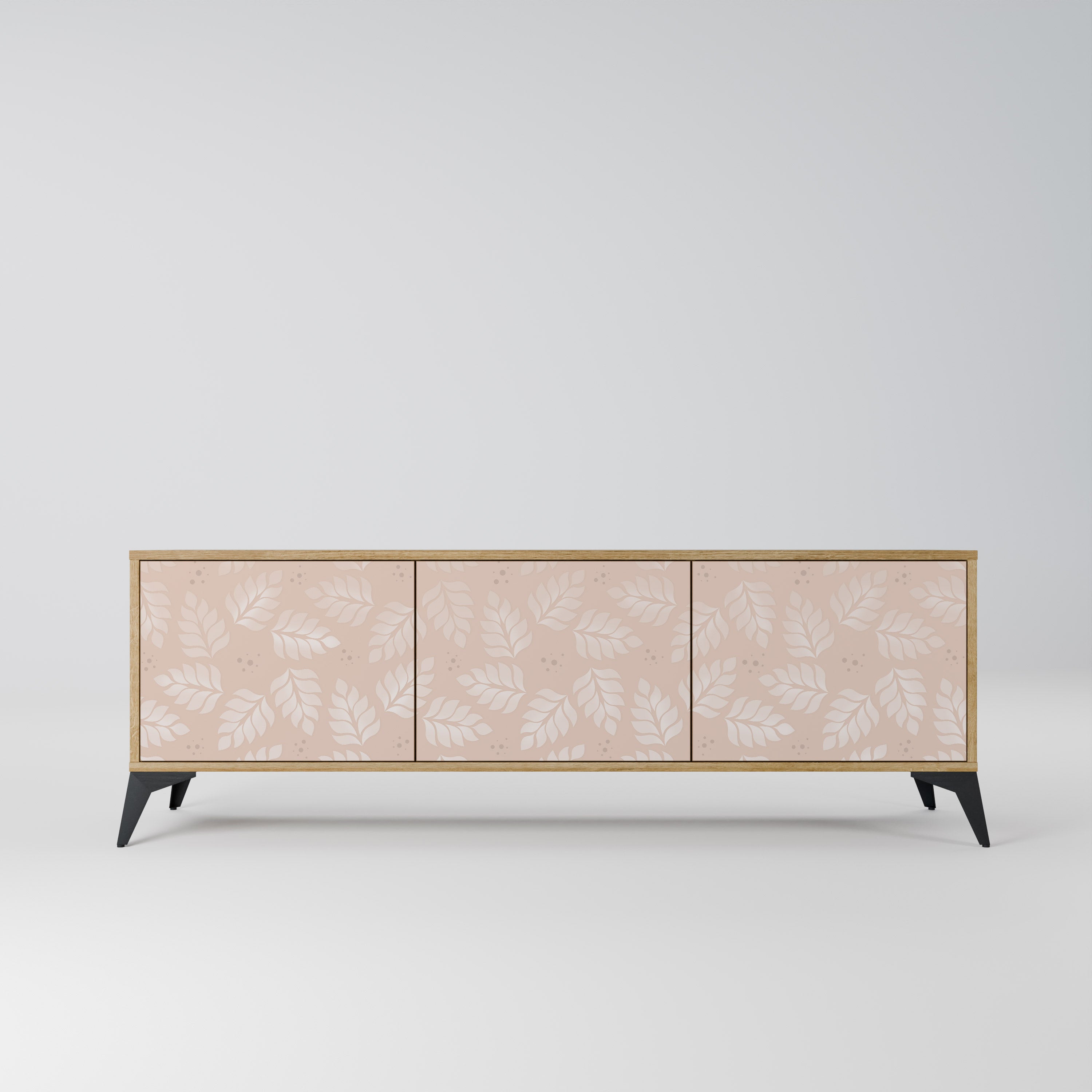 Mueble de TV de 3 puertas LEAVES ON BEIGE con efecto roble