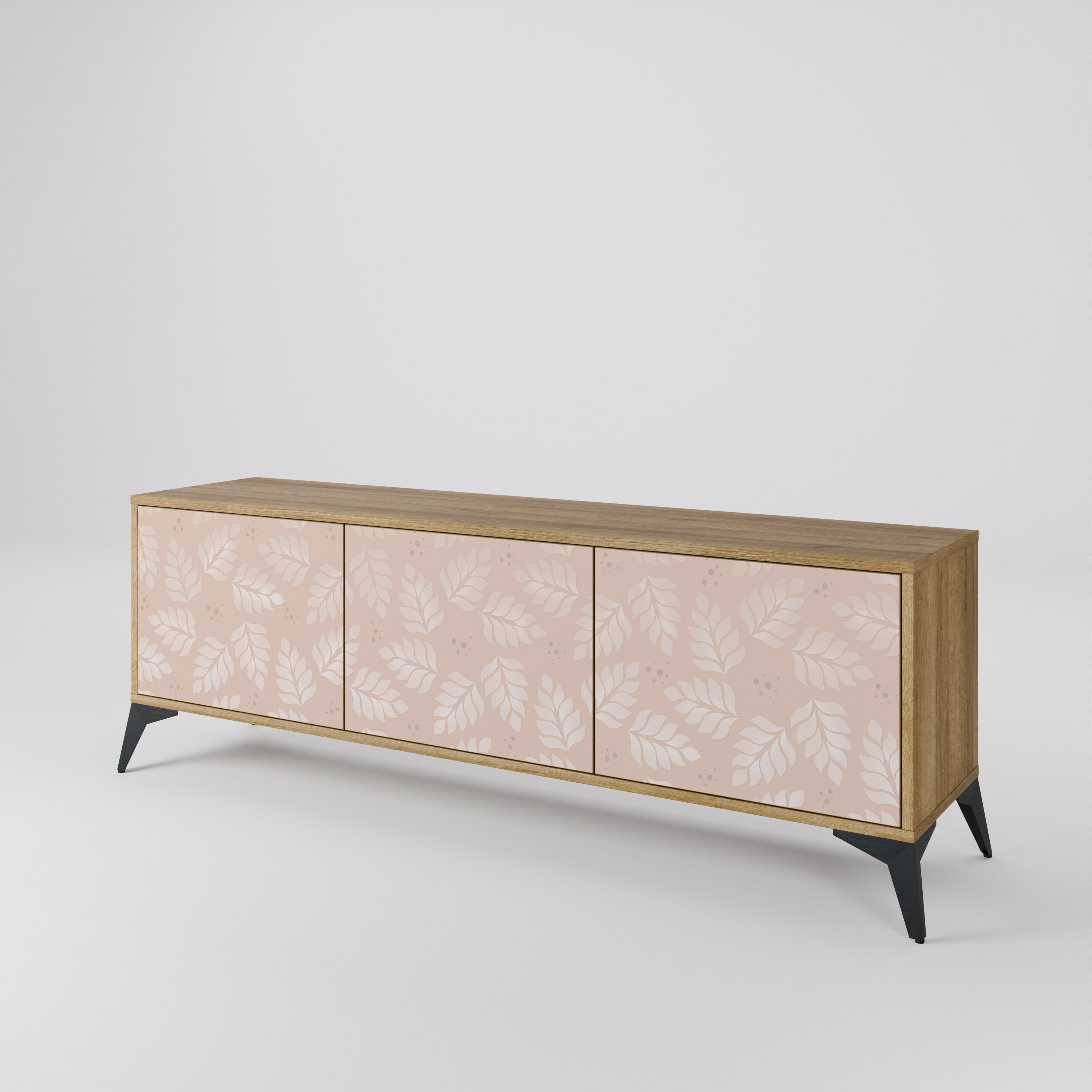 Mueble de TV de 3 puertas LEAVES ON BEIGE con efecto roble
