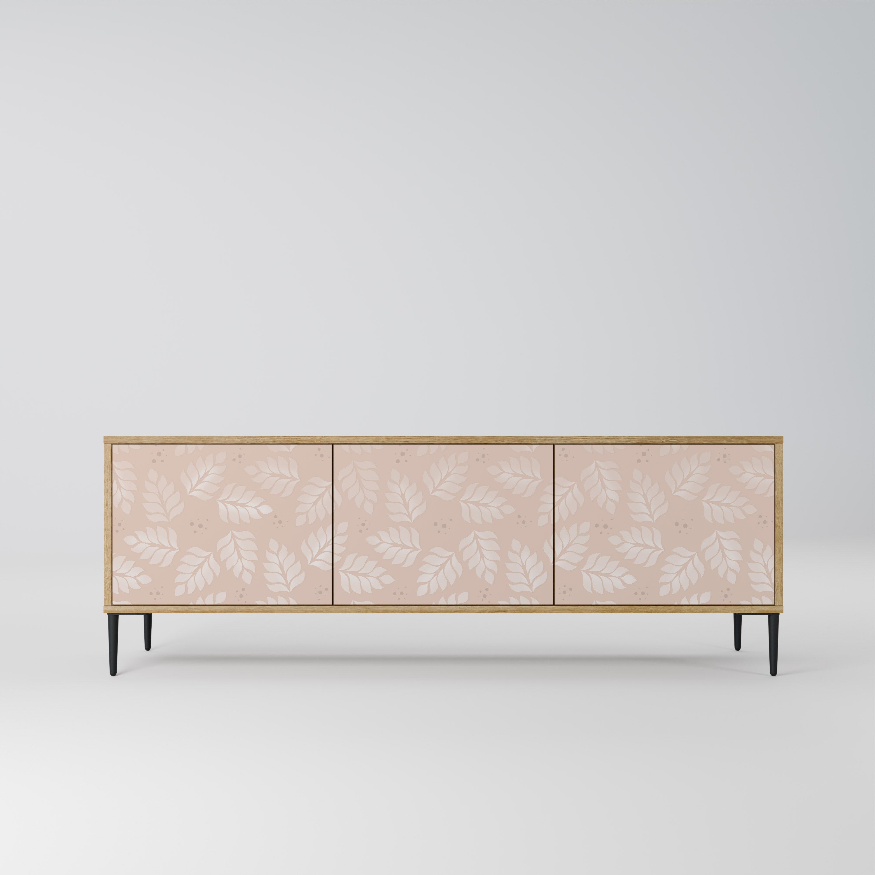 Mueble de TV de 3 puertas LEAVES ON BEIGE con efecto roble