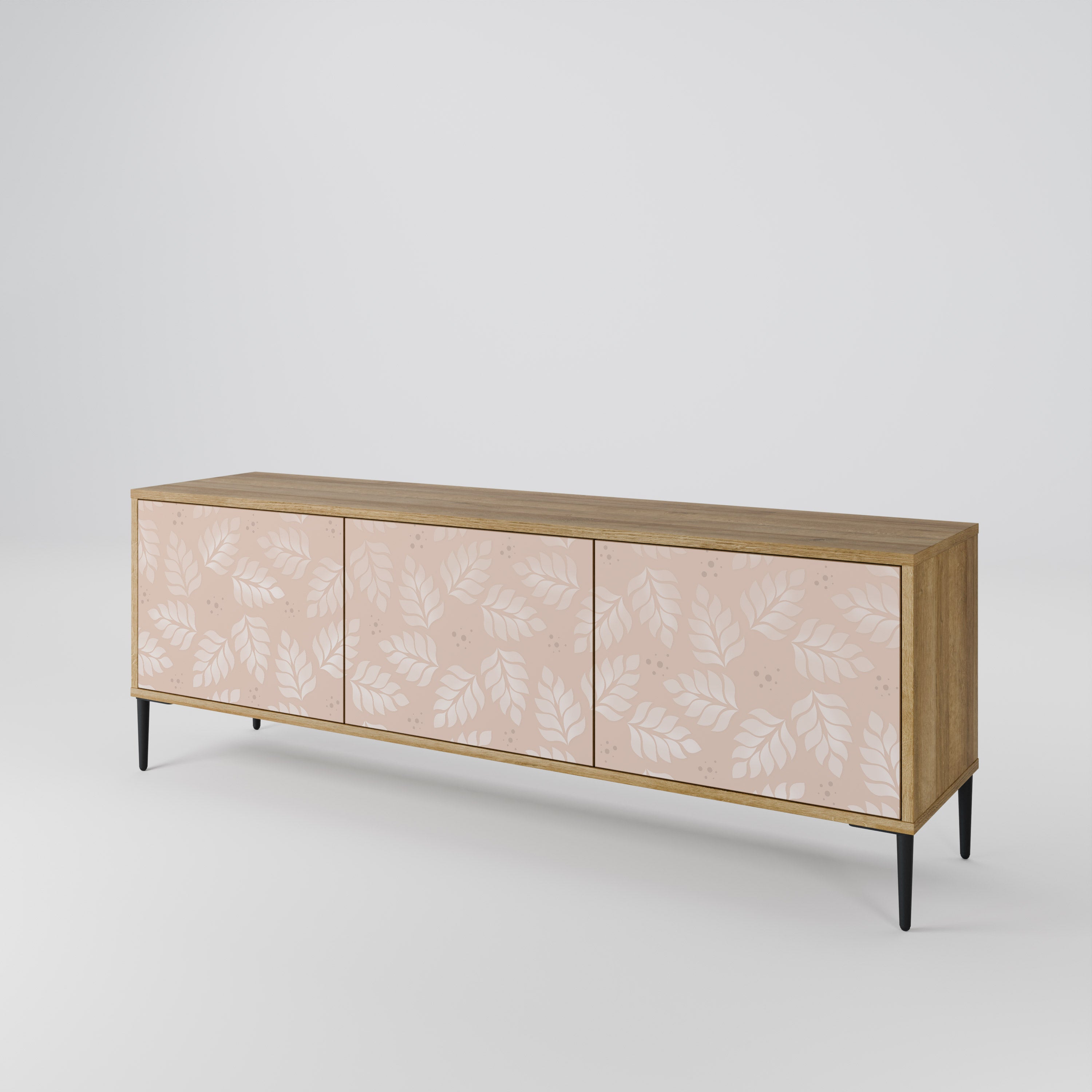 Mueble de TV de 3 puertas LEAVES ON BEIGE con efecto roble