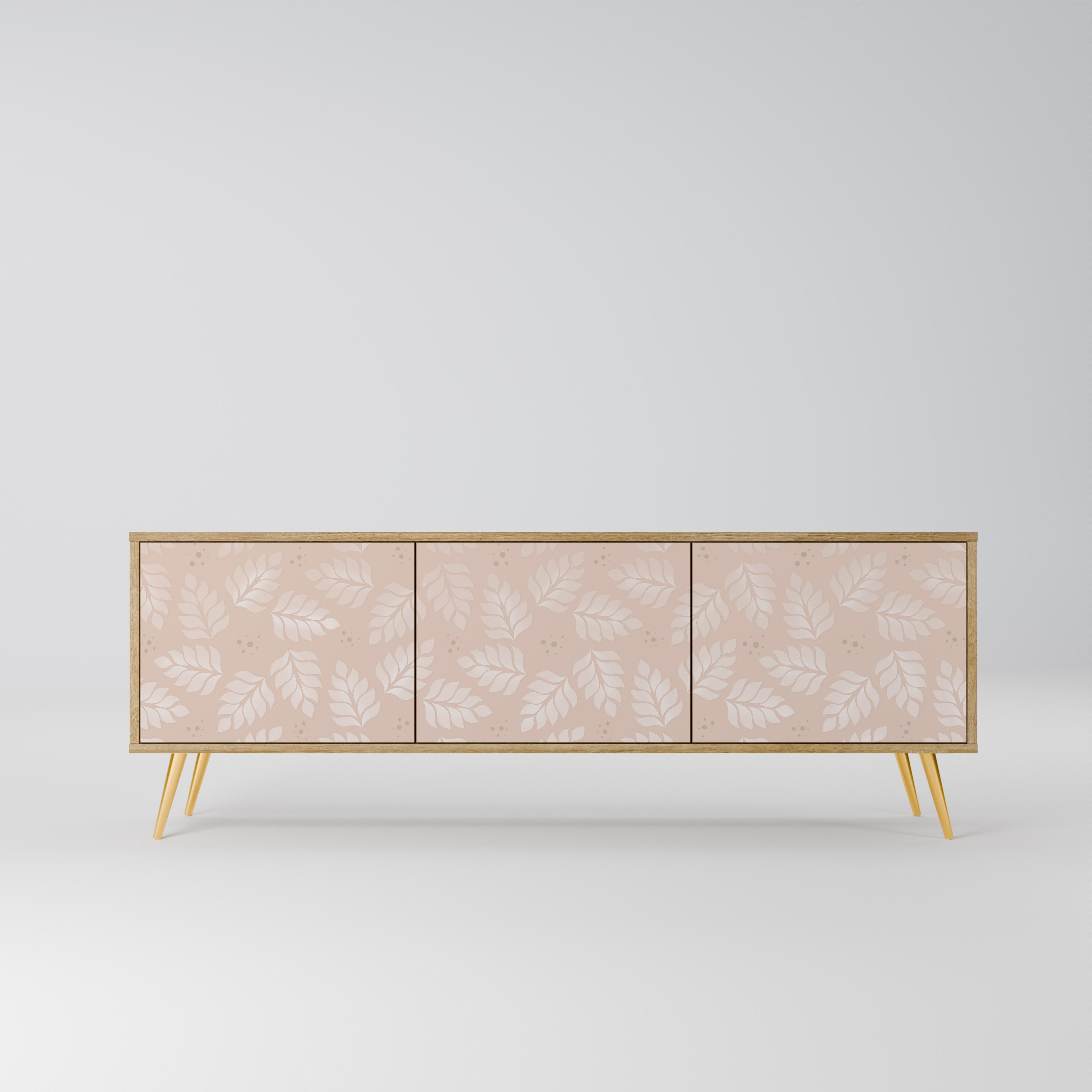 Mueble de TV de 3 puertas LEAVES ON BEIGE con efecto roble