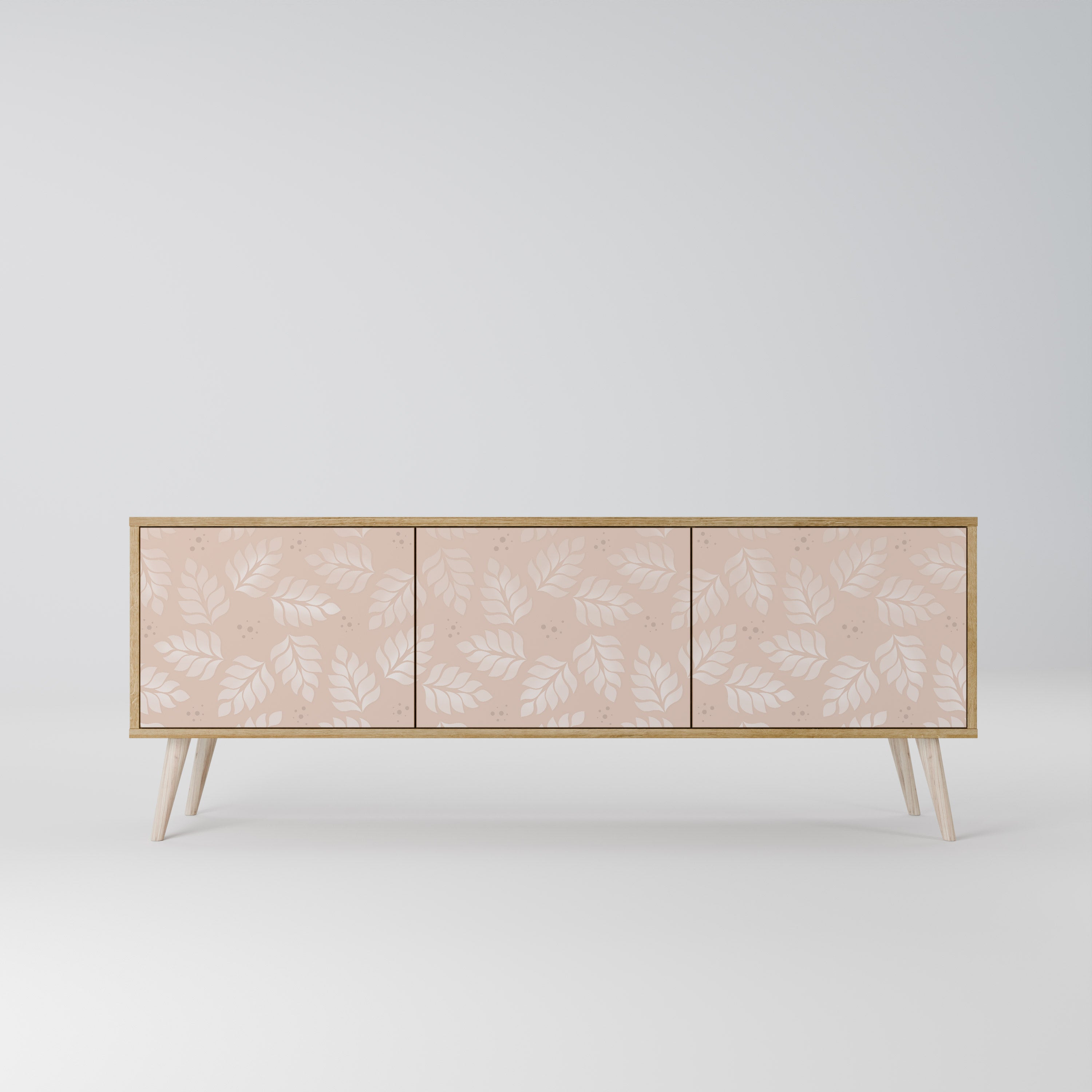 Mueble de TV de 3 puertas LEAVES ON BEIGE con efecto roble