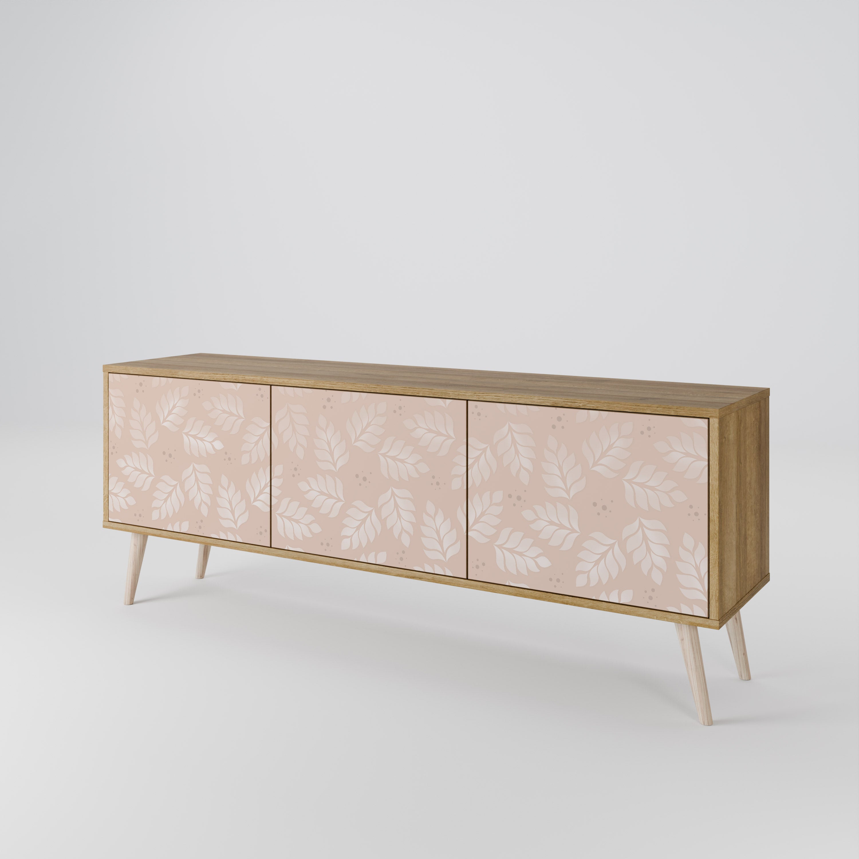Mueble de TV de 3 puertas LEAVES ON BEIGE con efecto roble