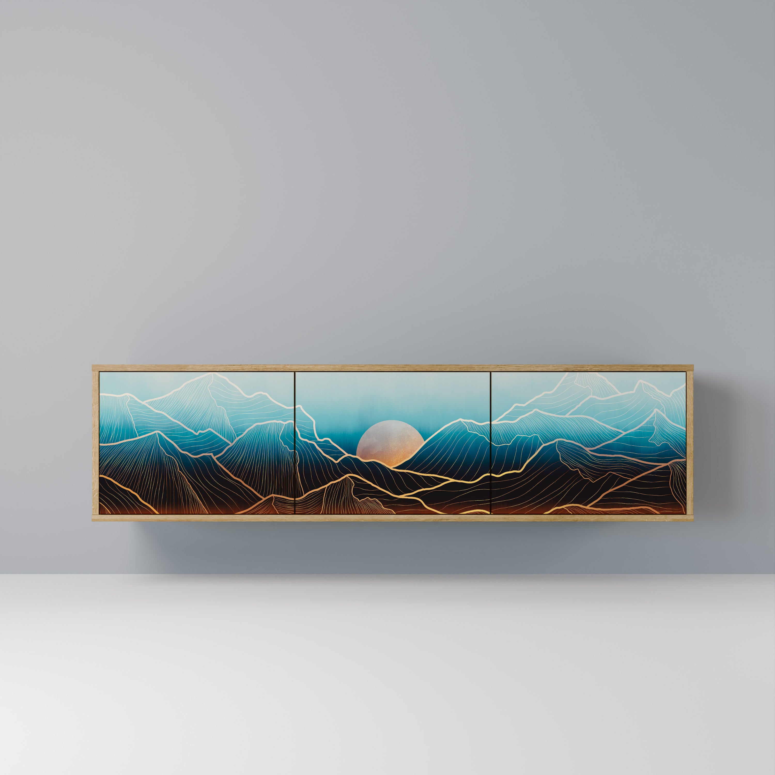 Mueble de TV de 3 puertas LUNAR SECRETS con efecto roble