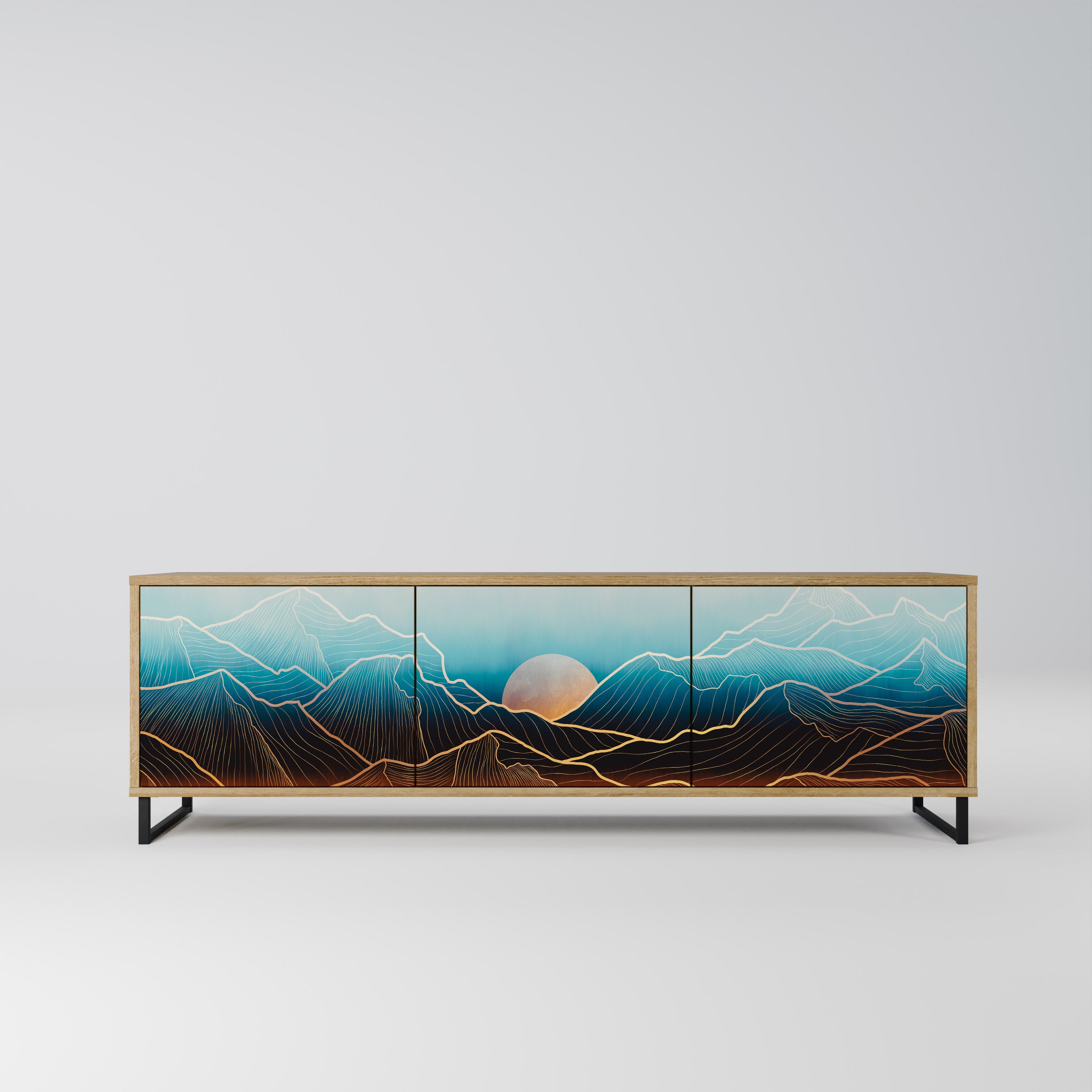Mueble de TV de 3 puertas LUNAR SECRETS con efecto roble