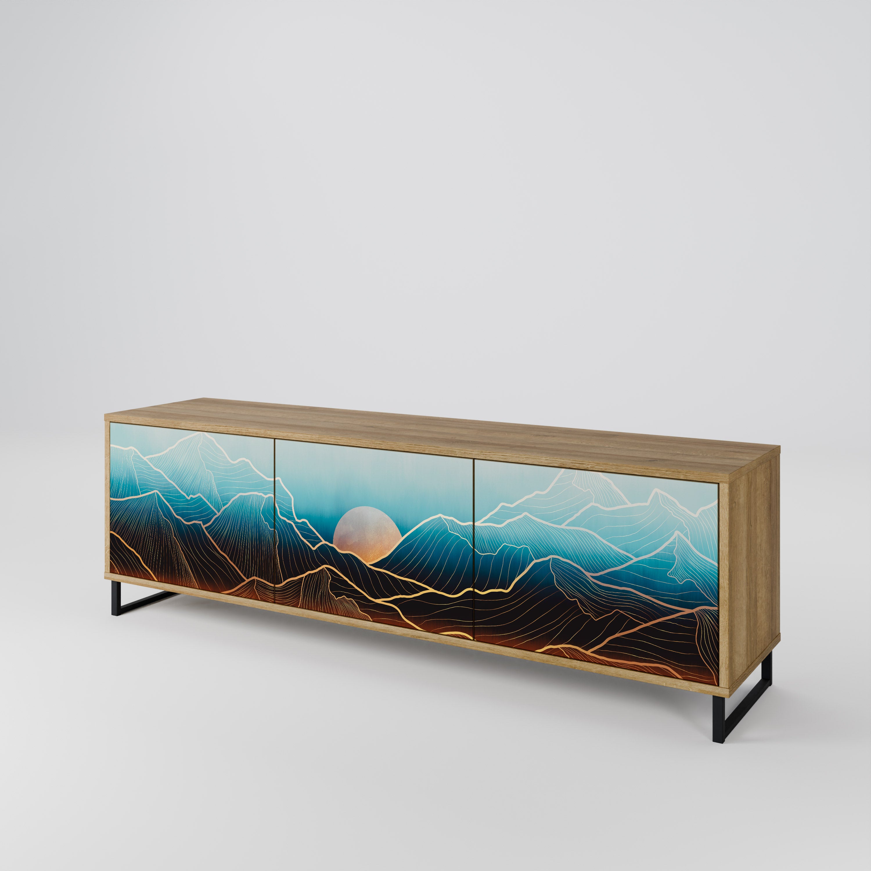 Mueble de TV de 3 puertas LUNAR SECRETS con efecto roble