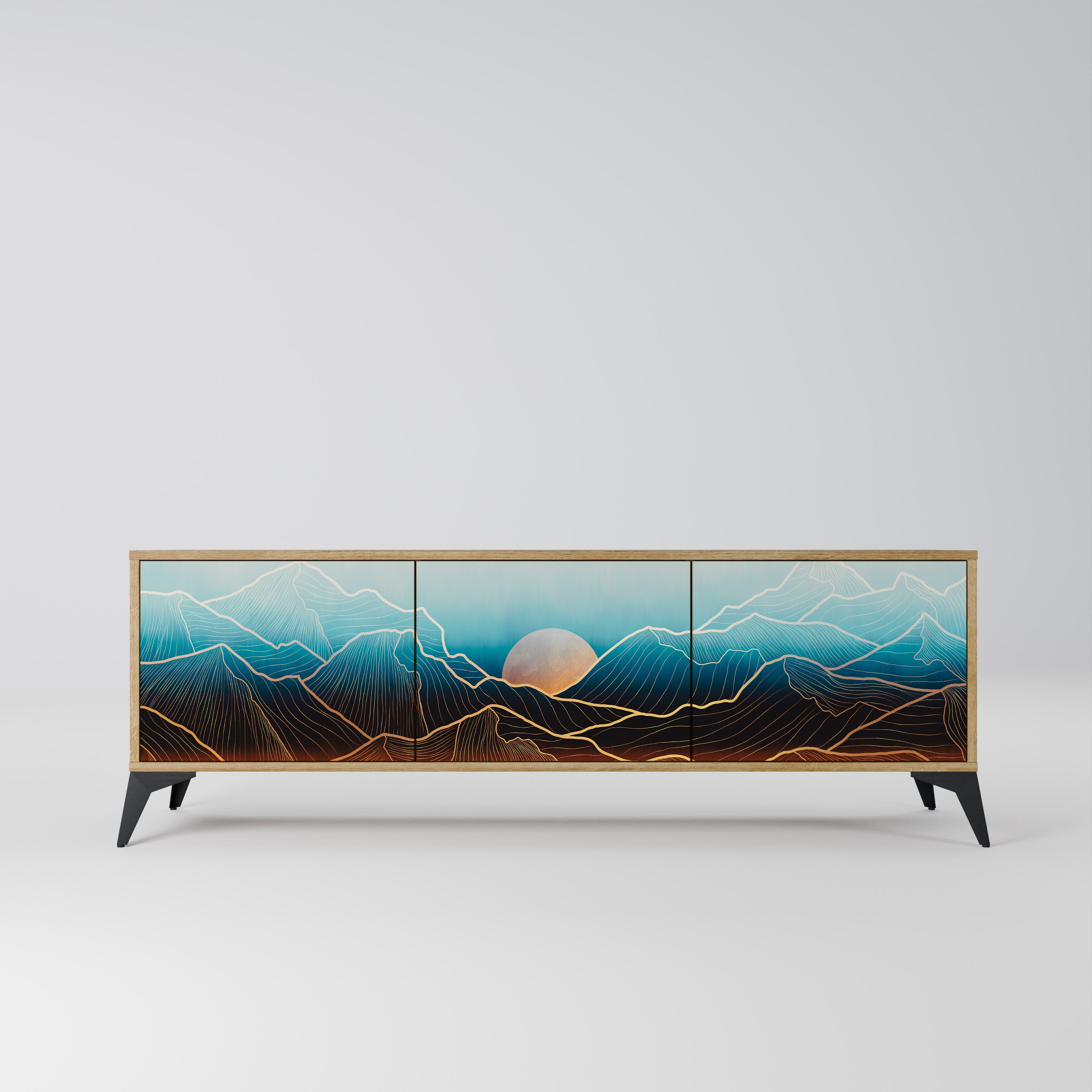 Mueble de TV de 3 puertas LUNAR SECRETS con efecto roble