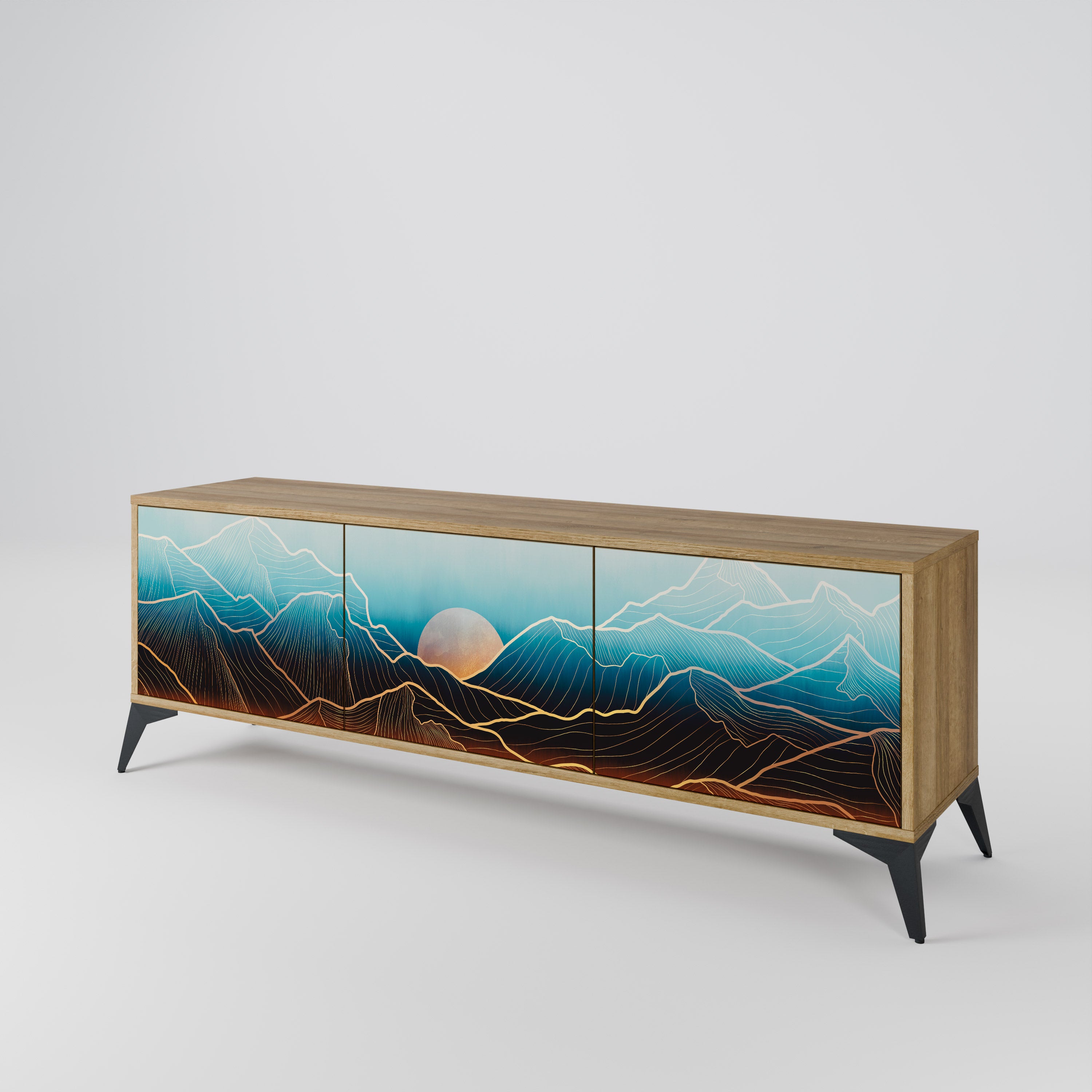 Mueble de TV de 3 puertas LUNAR SECRETS con efecto roble