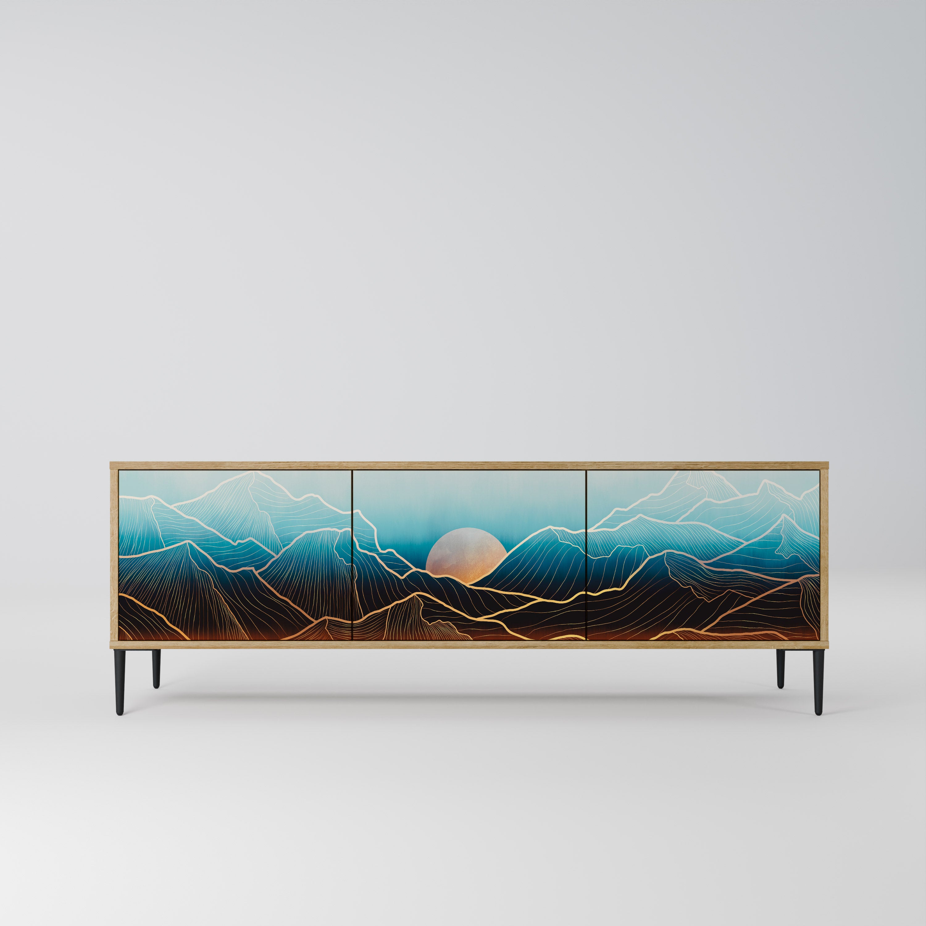 Mueble de TV de 3 puertas LUNAR SECRETS con efecto roble