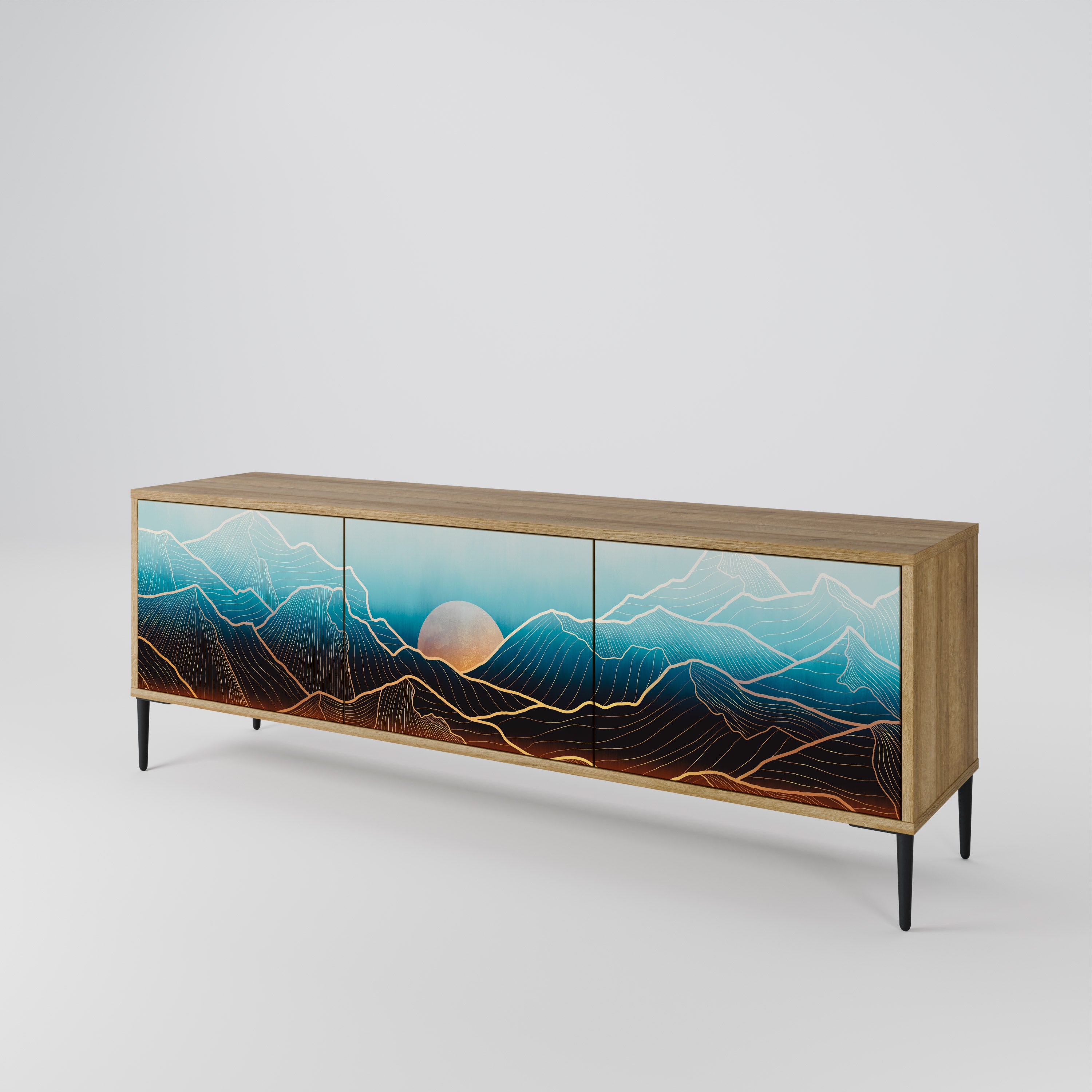 Mueble de TV de 3 puertas LUNAR SECRETS con efecto roble