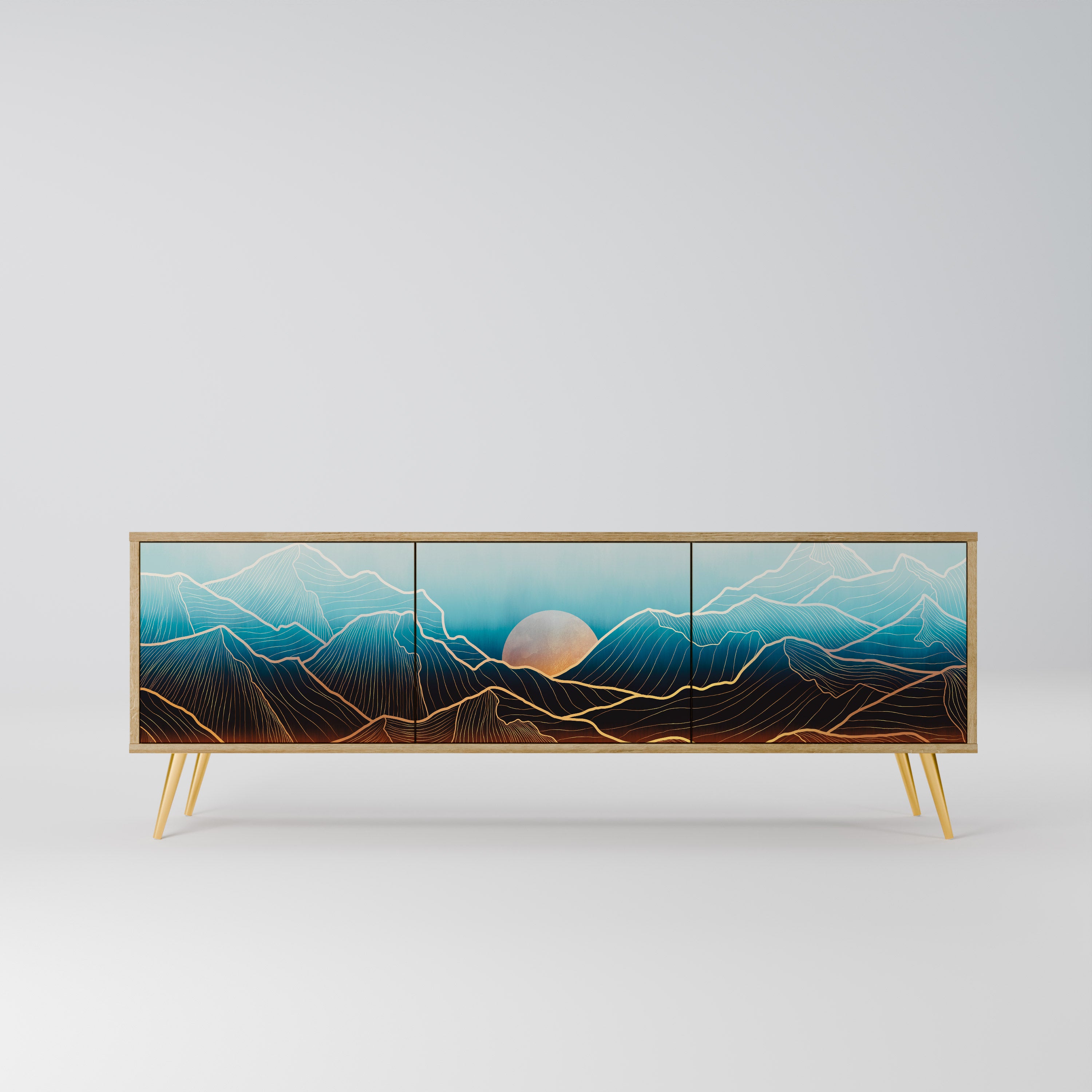Mueble de TV de 3 puertas LUNAR SECRETS con efecto roble