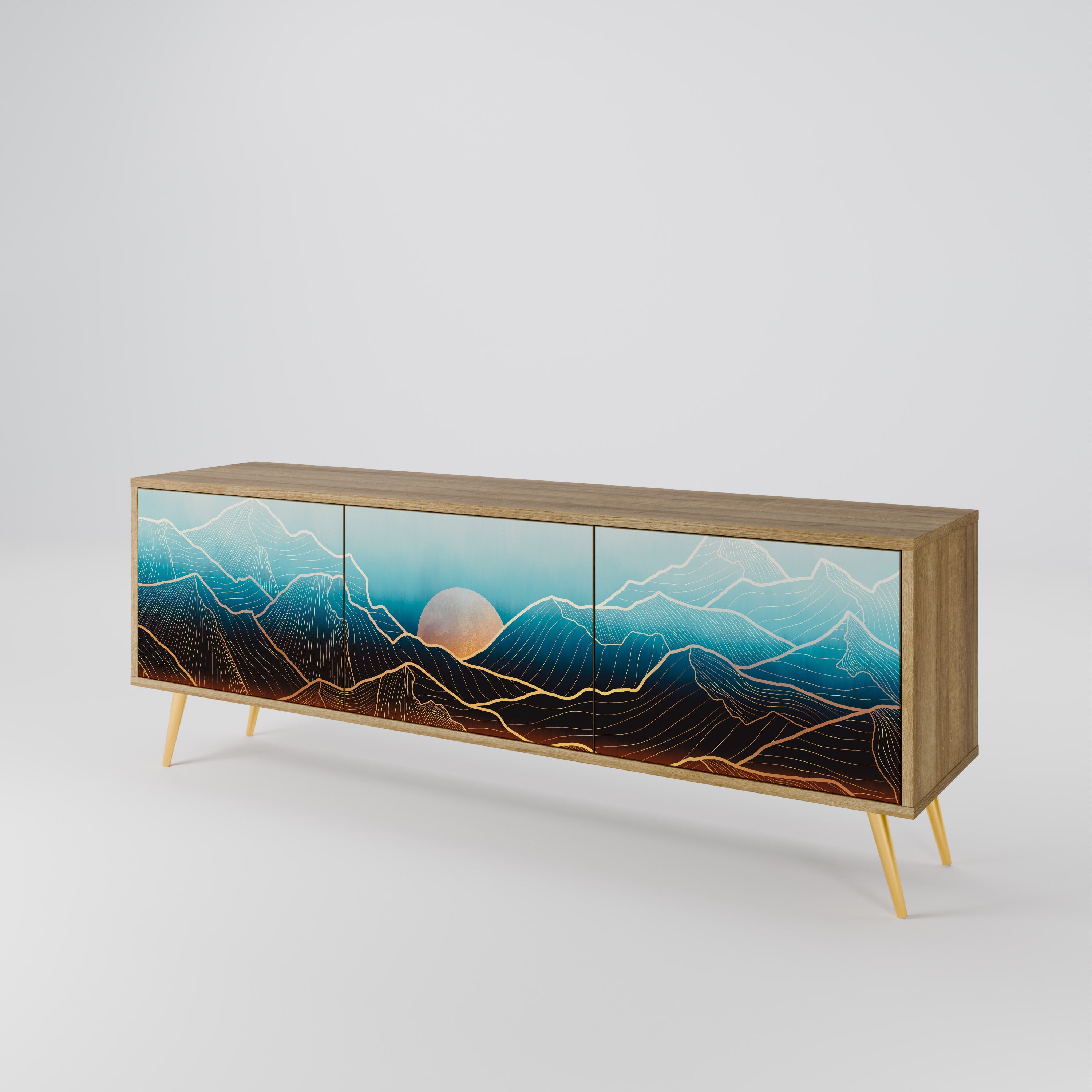 Mueble de TV de 3 puertas LUNAR SECRETS con efecto roble