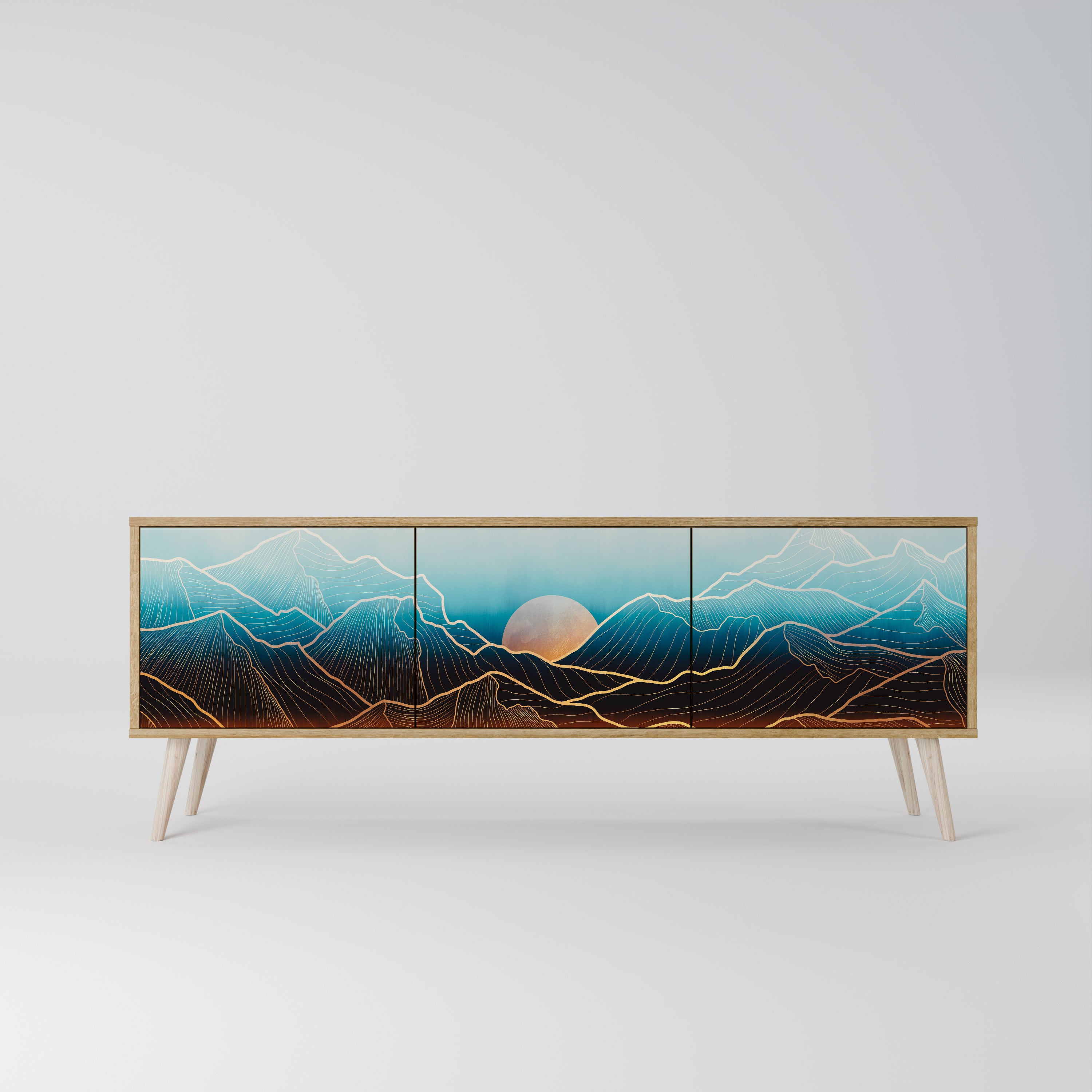 Mueble de TV de 3 puertas LUNAR SECRETS con efecto roble