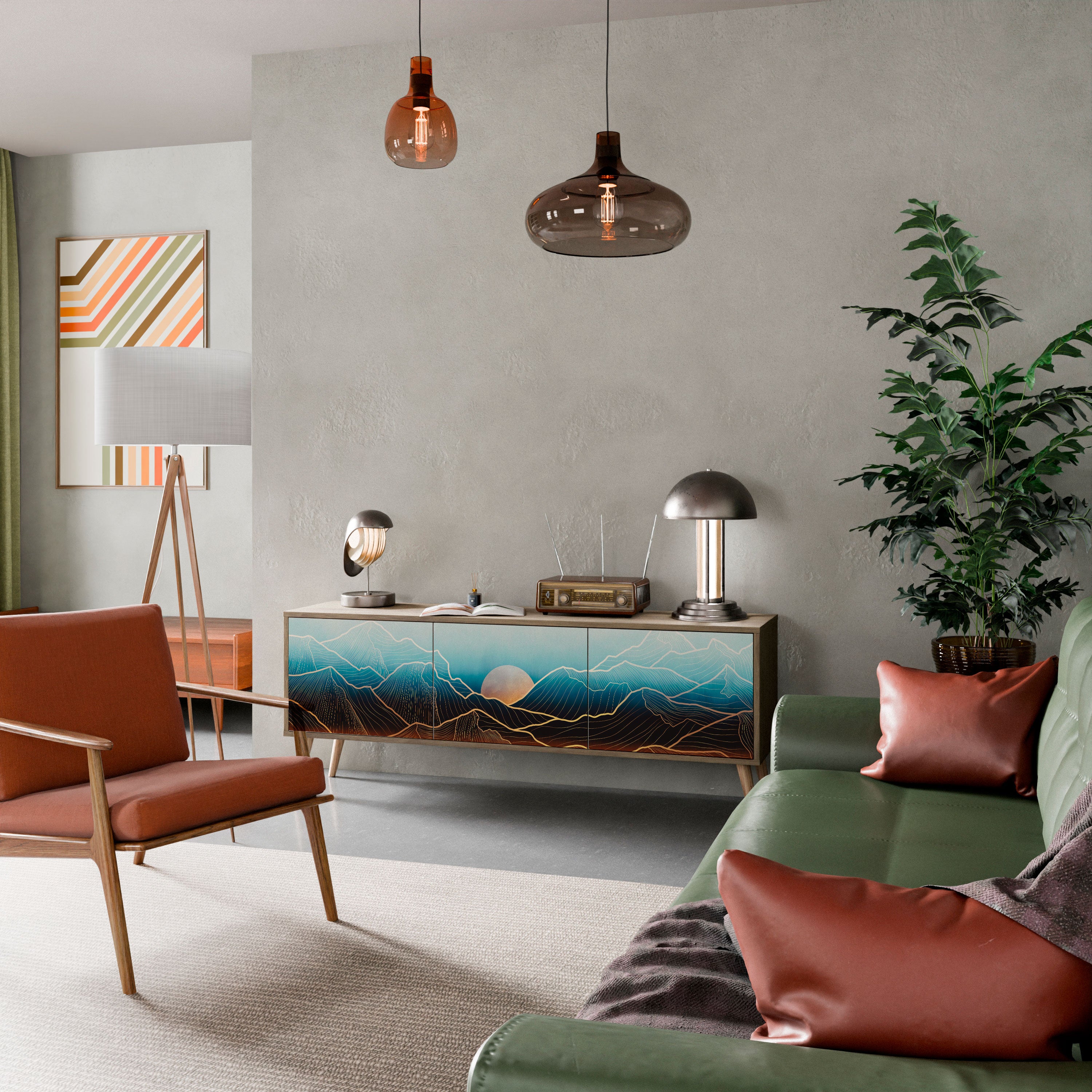Mueble de TV de 3 puertas LUNAR SECRETS con efecto roble