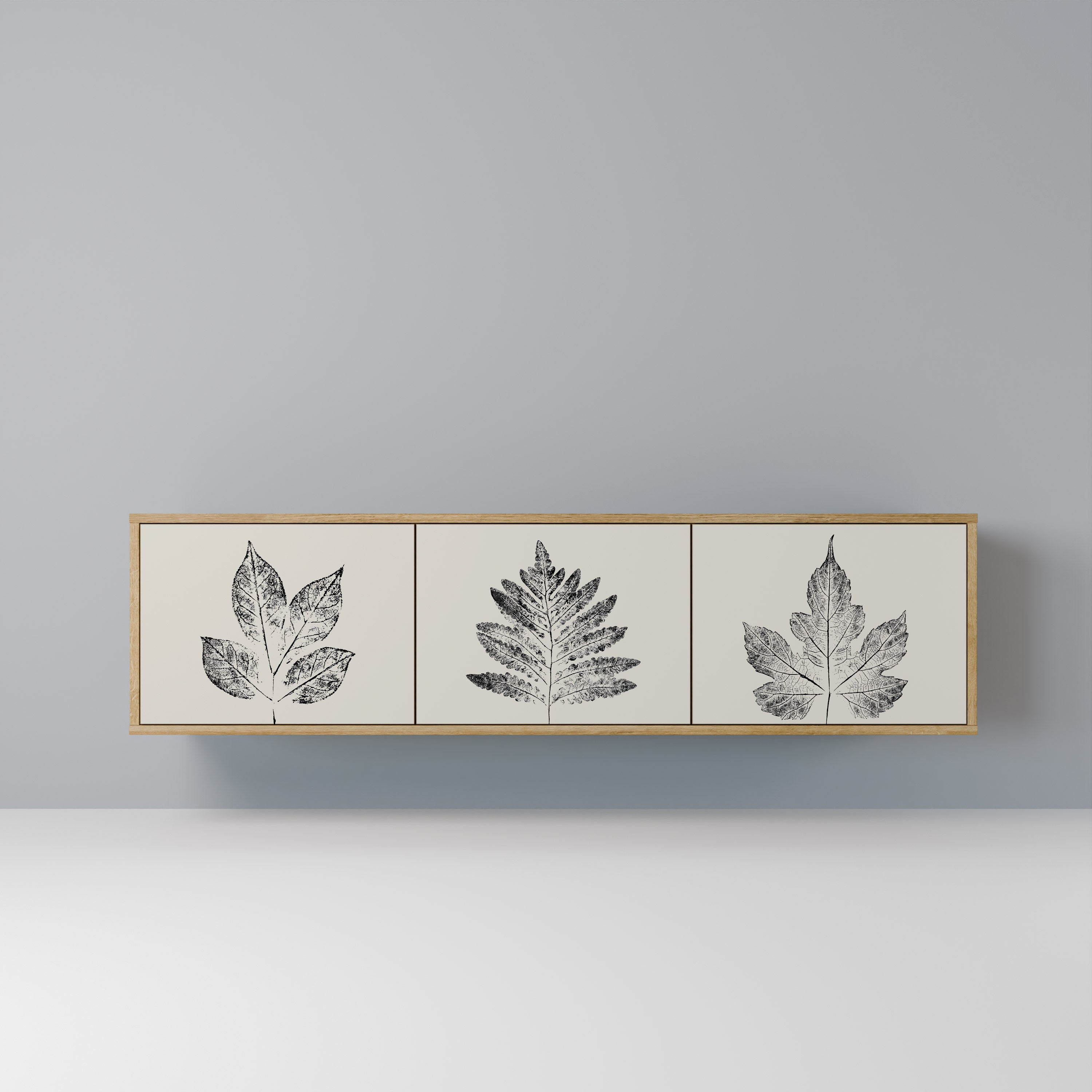 Mueble de TV de 3 puertas con efecto roble LEAFY STAMPS