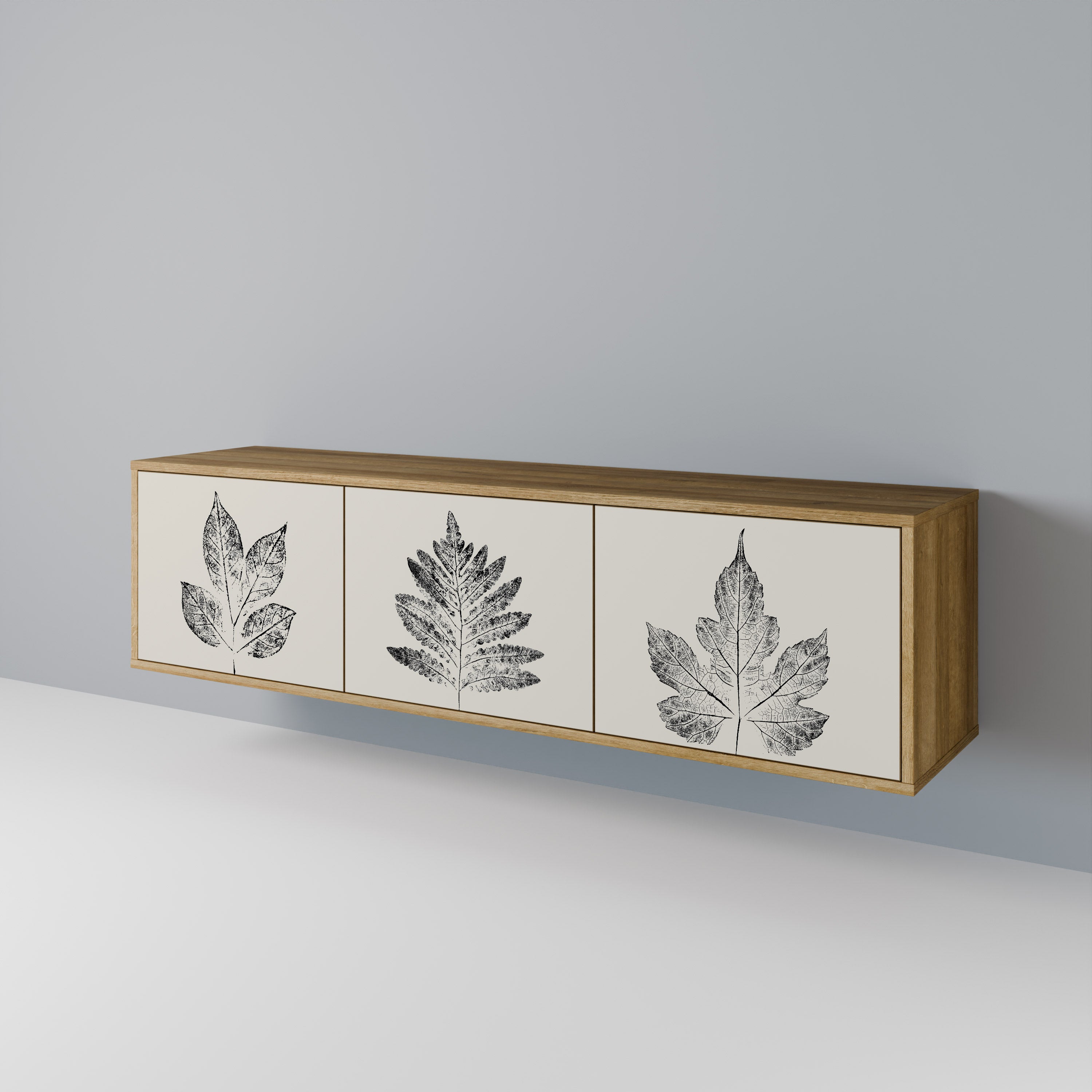 Mueble de TV de 3 puertas con efecto roble LEAFY STAMPS