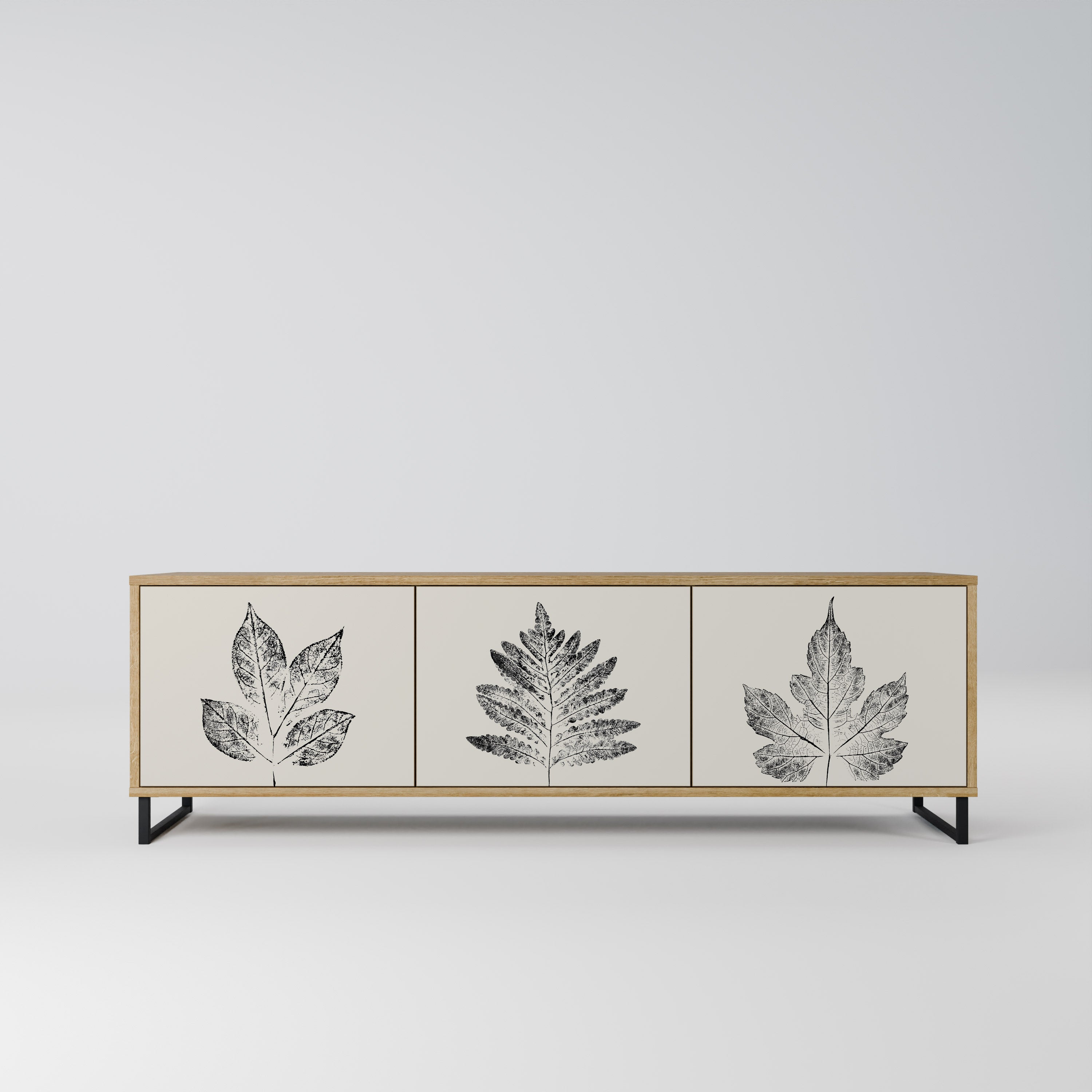 Mueble de TV de 3 puertas con efecto roble LEAFY STAMPS